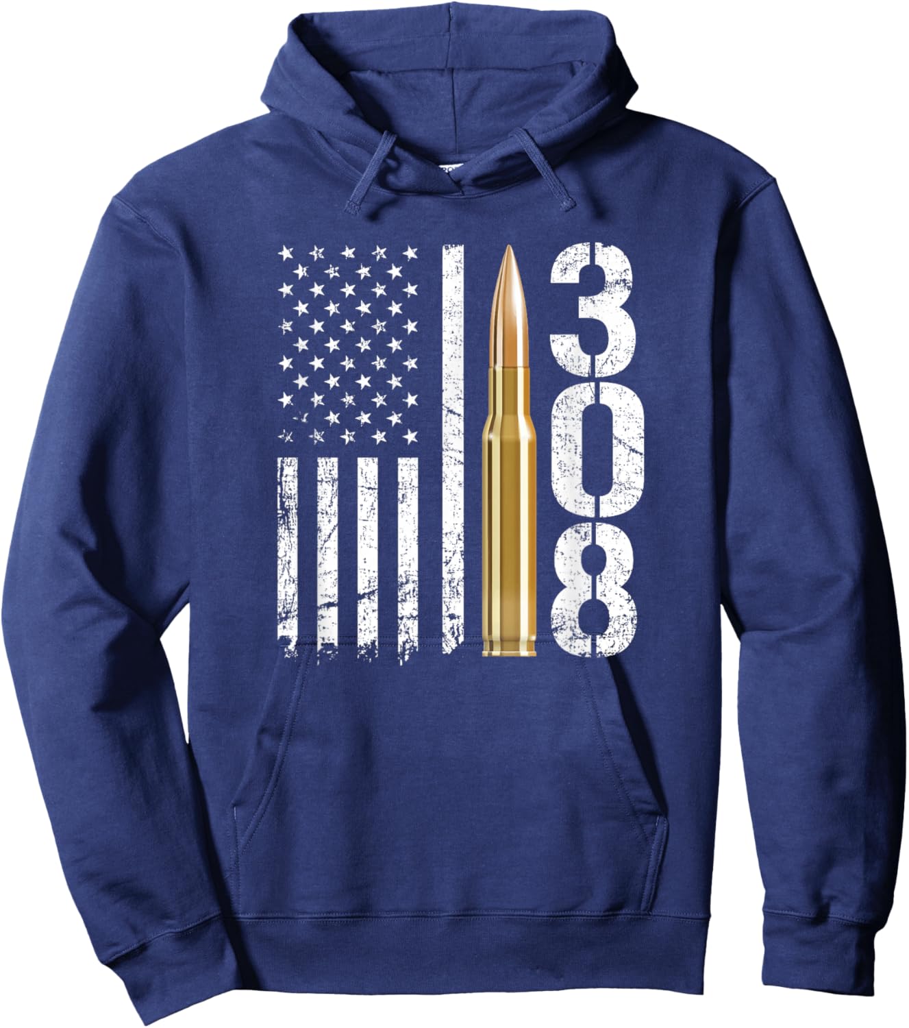 .308 Gun Ammo Bullet 308 Calibre Rifle USA Flag Hoodie - Hoodie | Navy