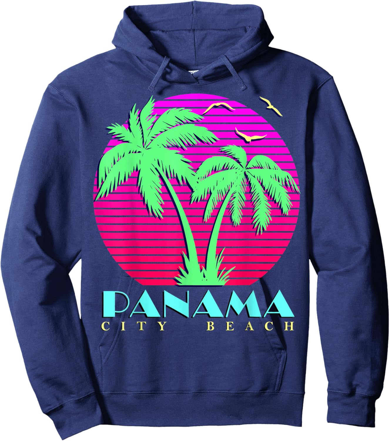 Panama City Beach 80s Palm Trees Summer Sunset sun Hoodie - Hoodie | Navy