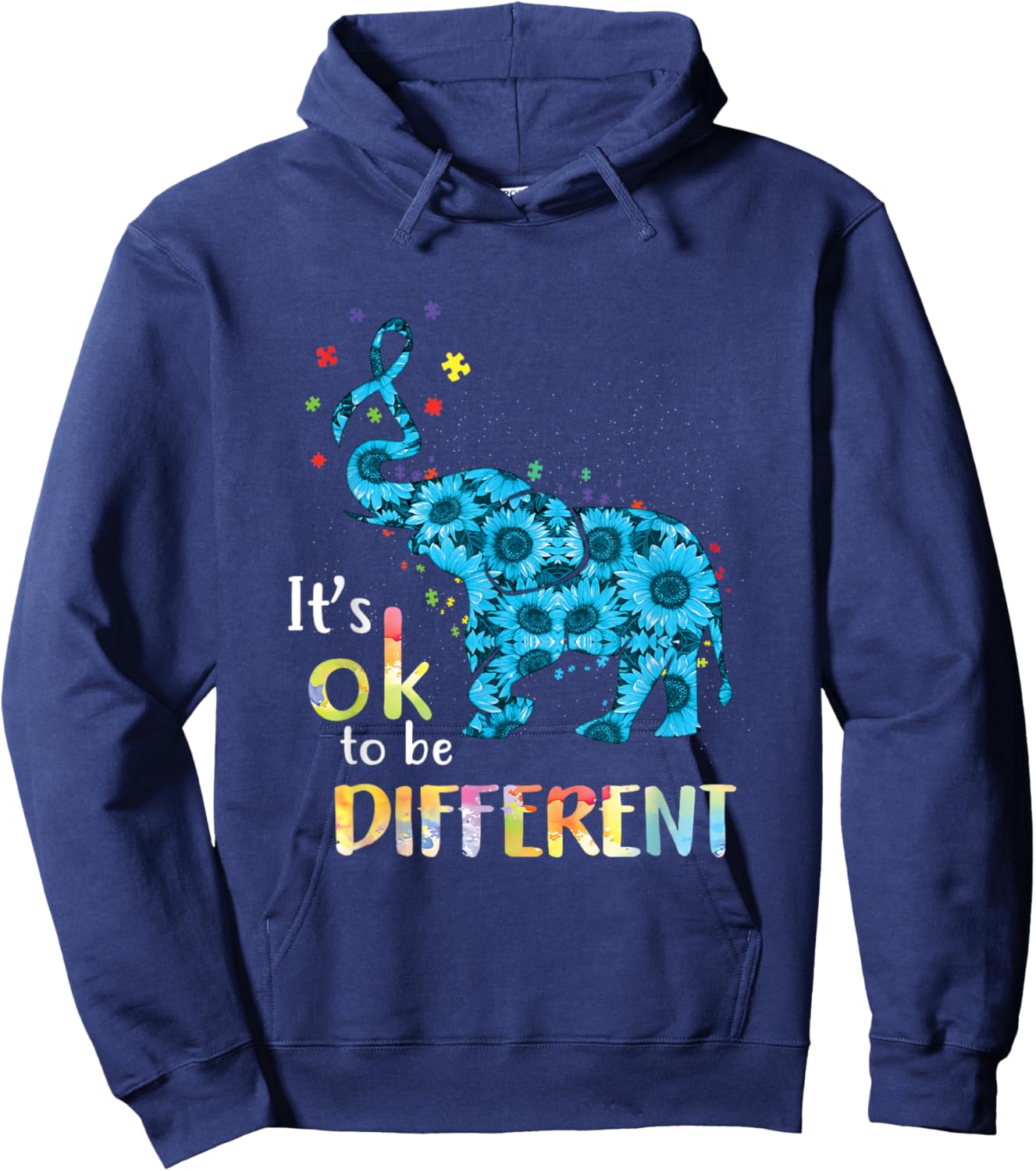 It's Ok To Be Different Elephant Autism Awareness Hoodie - Hoodie | Navy