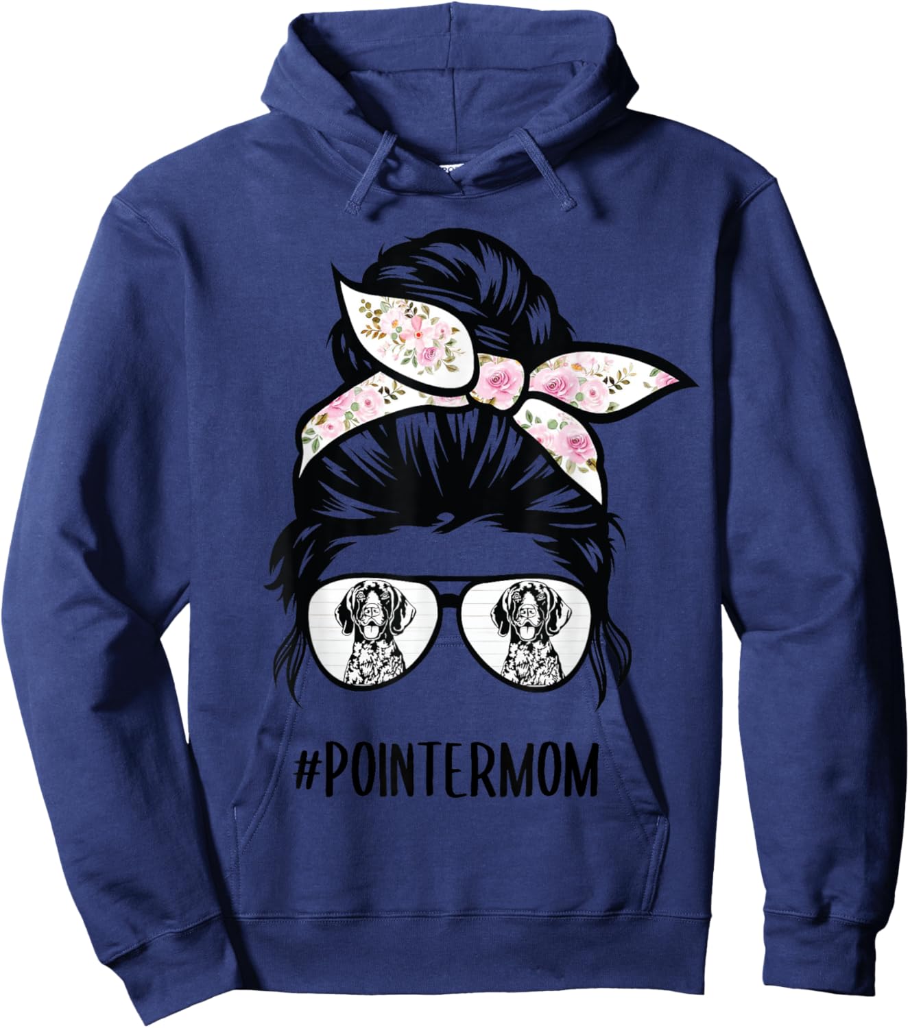 German Shorthaired Pointer mom messy bun hair glasses Hoodie - Hoodie | Navy
