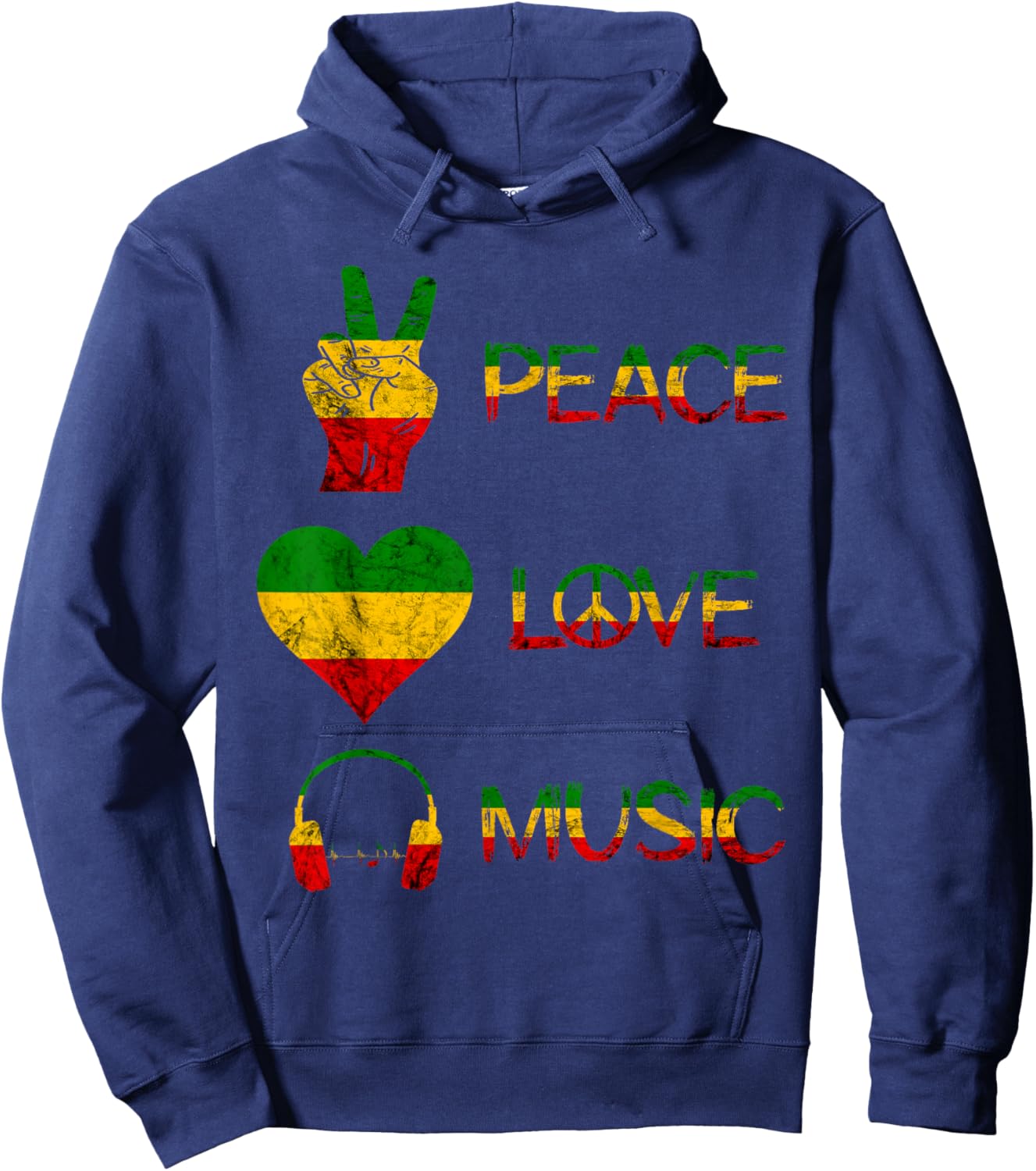 Love Peace Music Rasta Reggae Rastafari Roots Reggae Pride Hoodie - Hoodie | Navy