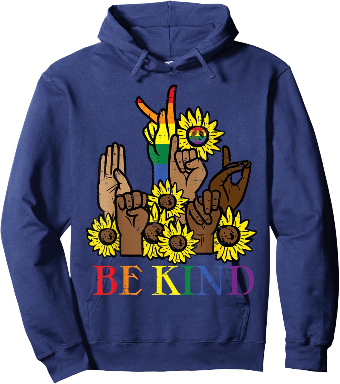 Be Kind Sunflower Black Pride Sign Language Gay Ally Hoodie - Hoodie | Navy