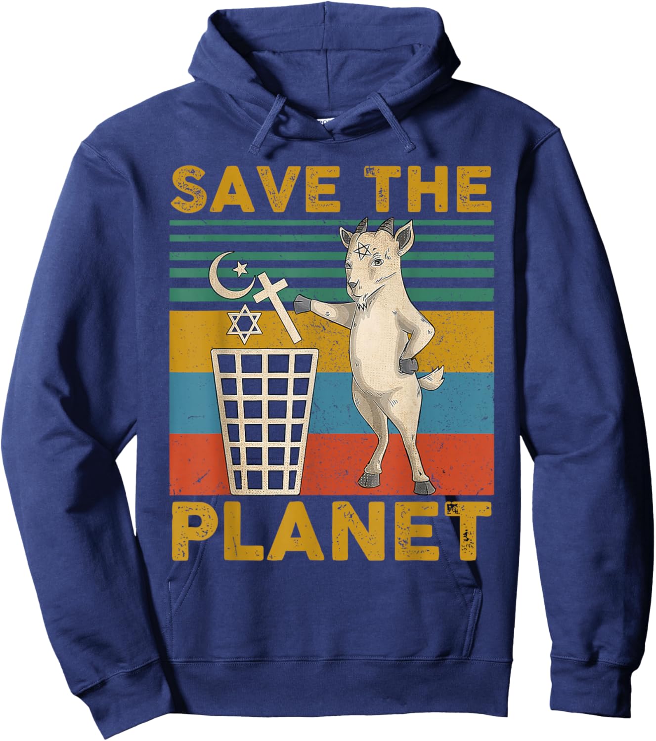 Satanic Goat Hail Satan Save The Planet Hoodie - Hoodie | Navy