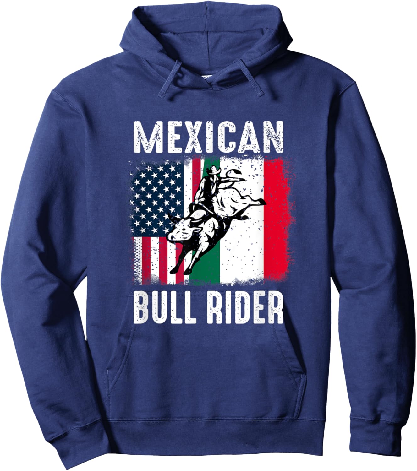Mexican Bull Rider Cowboy USA Flag Mexico Flag Bull-Riding Hoodie - Hoodie | Navy