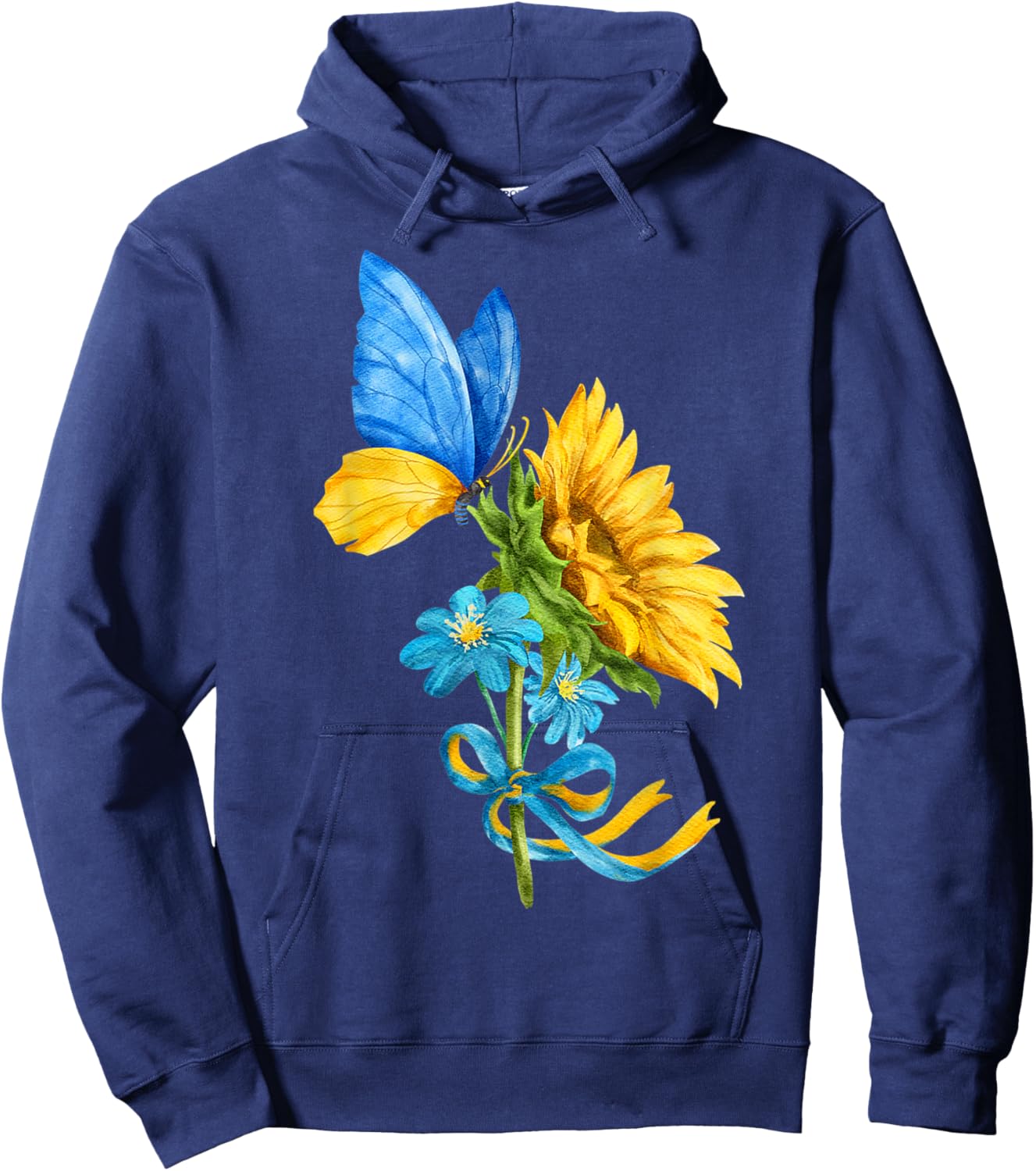 Sunflower Ukraine Flag Butterfly Shirt Ukrainian Flag Hoodie - Hoodie | Navy