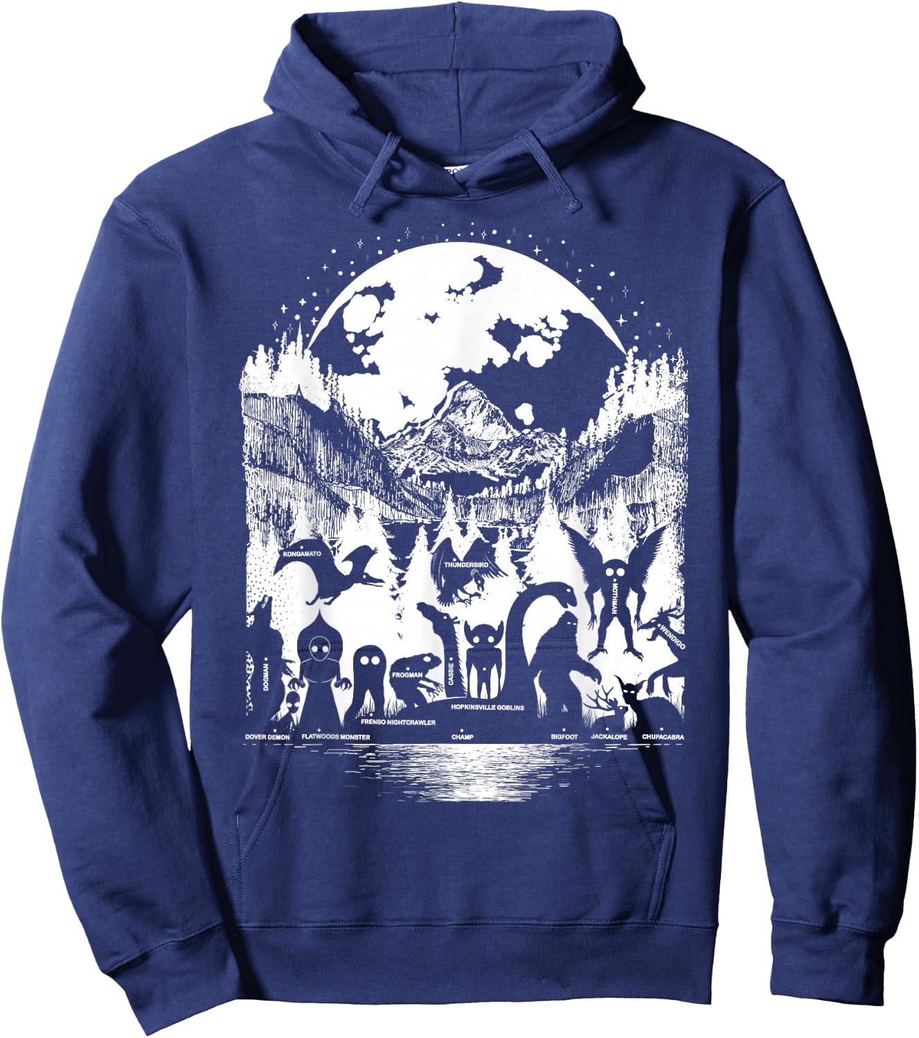 Cryptid Monsters Bigfoot Mothman Dogman Moon Cryptozoology Hoodie - Hoodie | Navy