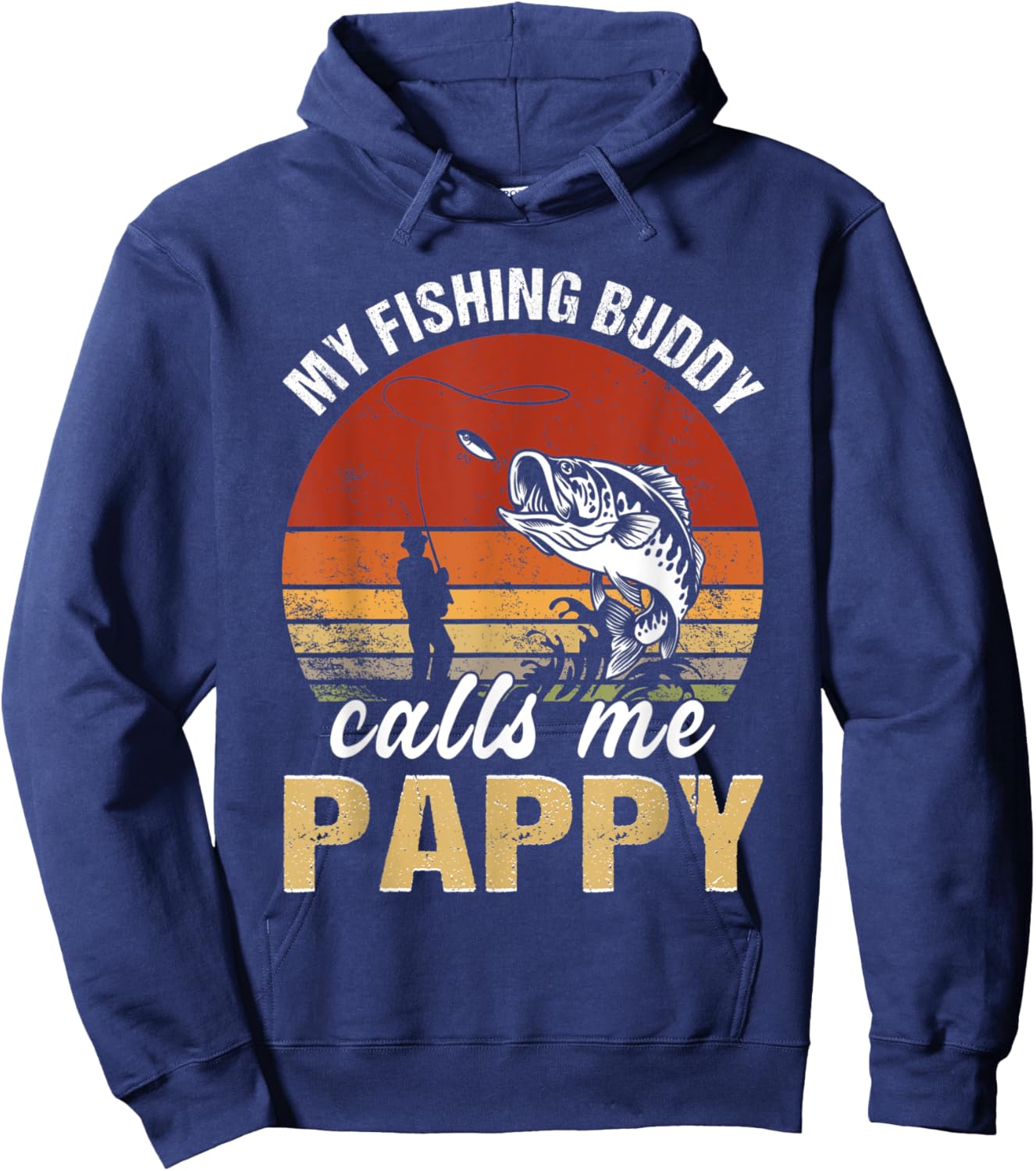 Vintage My Fishing Buddy Calls Me Pappy Family Fathers Day Hoodie - Hoodie | Navy