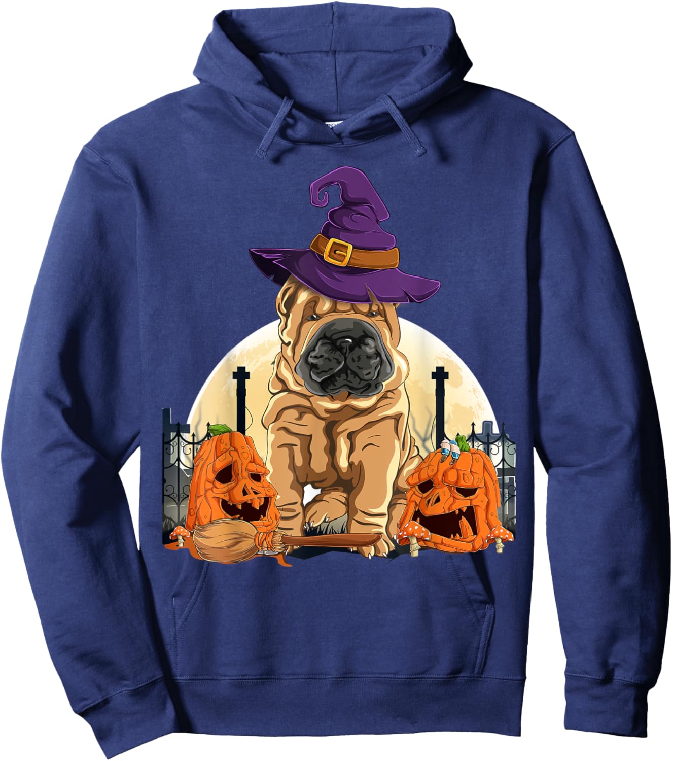 Shar-Pei Halloween Pumpkin & Moon For Dog Lover Shar Pei Hoodie - Hoodie | Navy