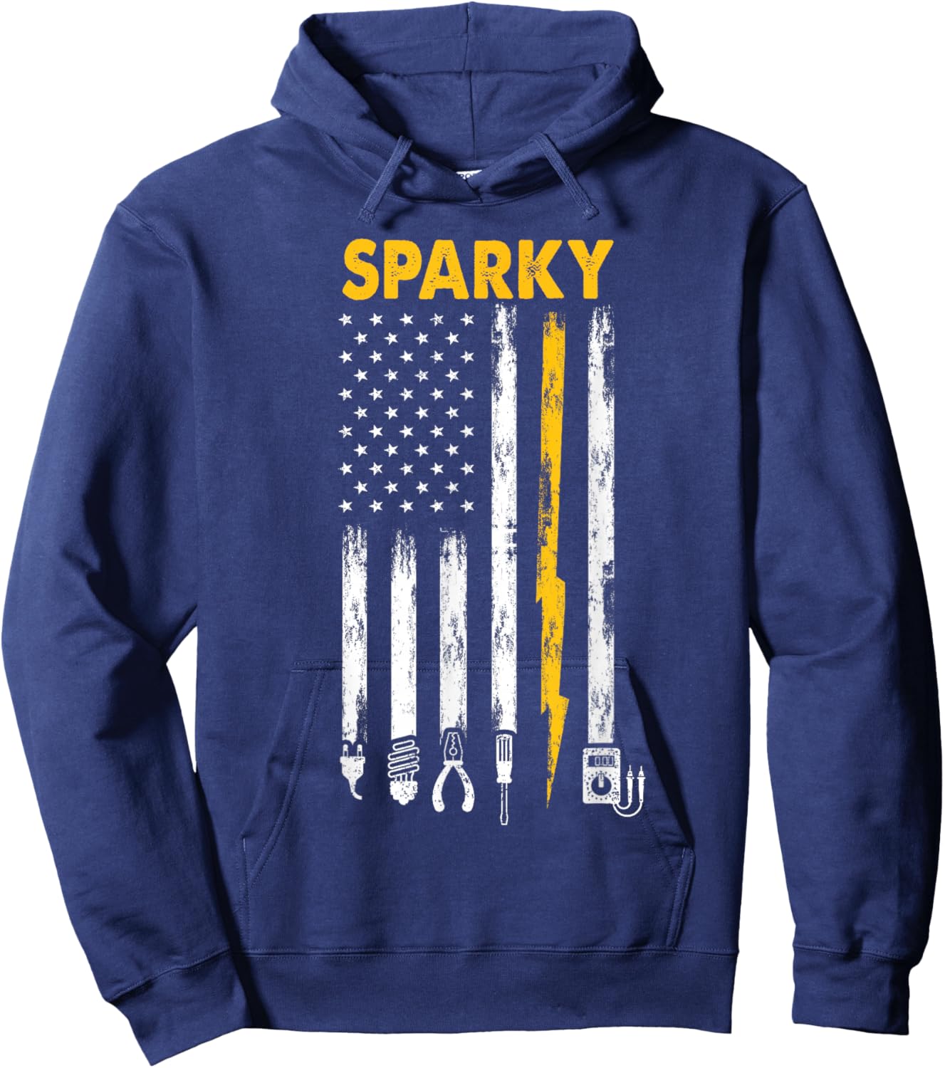 Electrician US Flag Sparky Tools Hoodie - Hoodie | Navy