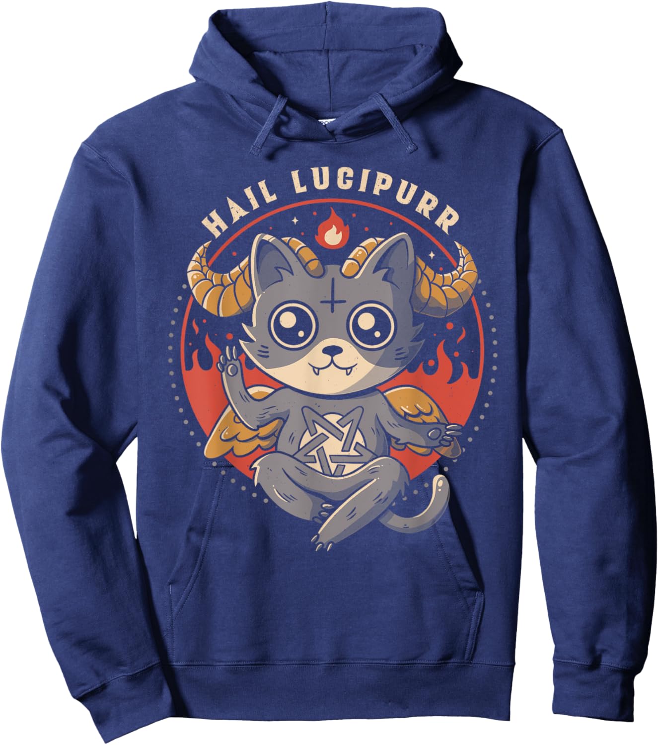 Hail Lucipurr Devil Cat Lover Pentagram Satan Cute Baphomet Women Hoodie - Hoodie | Navy
