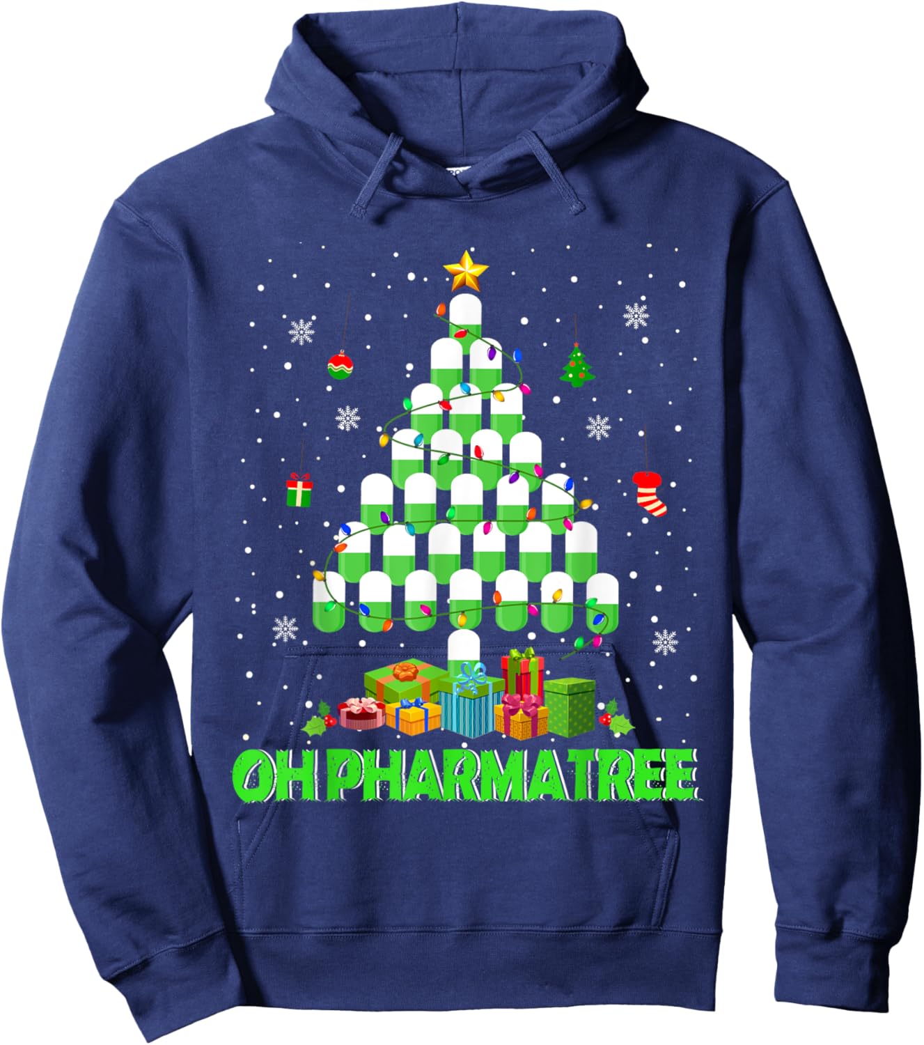 Oh Pharmatree Christmas Tree Pharmacy Medication Pharmacist Hoodie - Hoodie | Navy