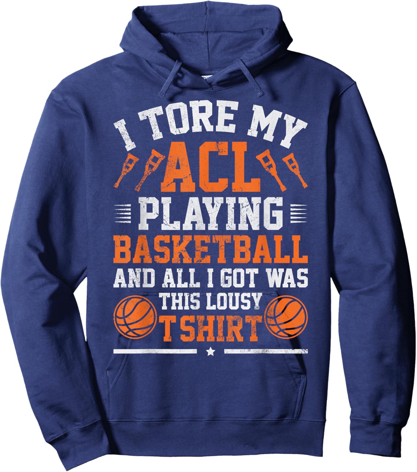 Funny Knee Surgery Torn ACL Basketball Distressed Look Hoodie - Hoodie | Navy
