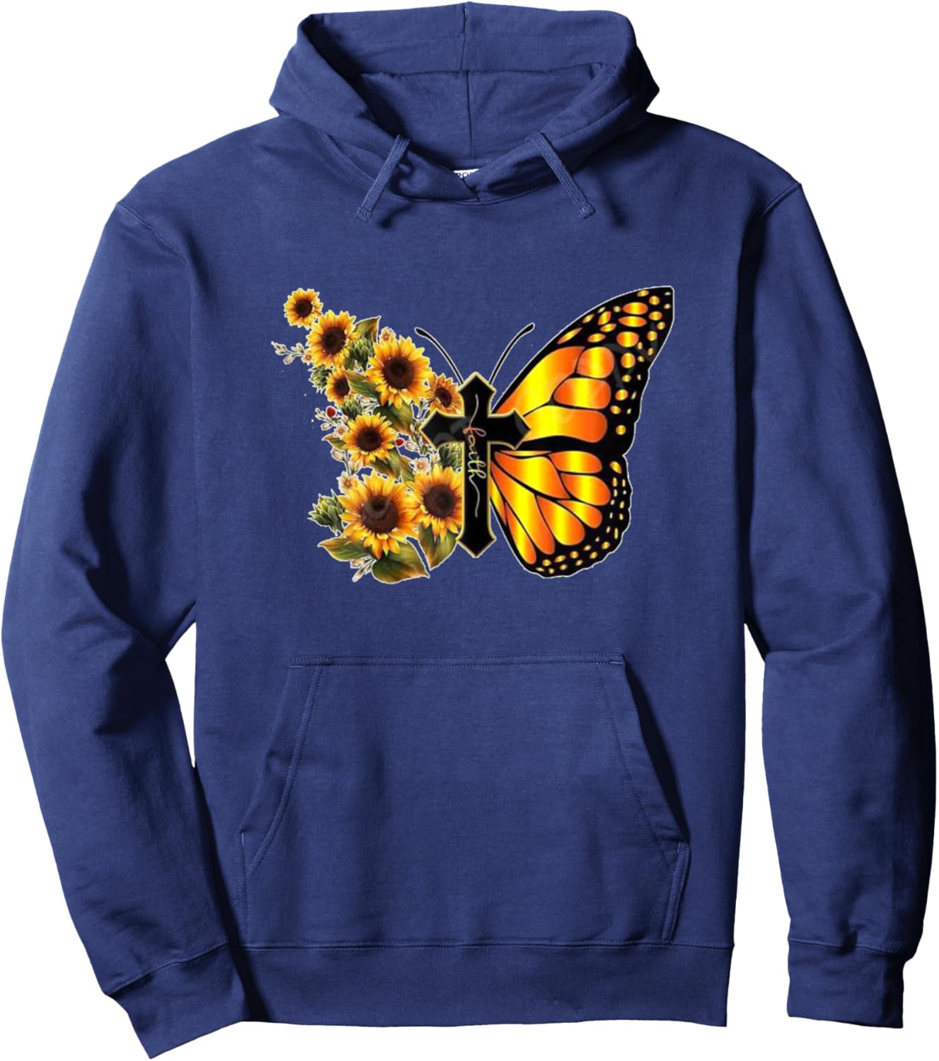 Sunflower Butterfly Faith Hoodie - Hoodie | Navy