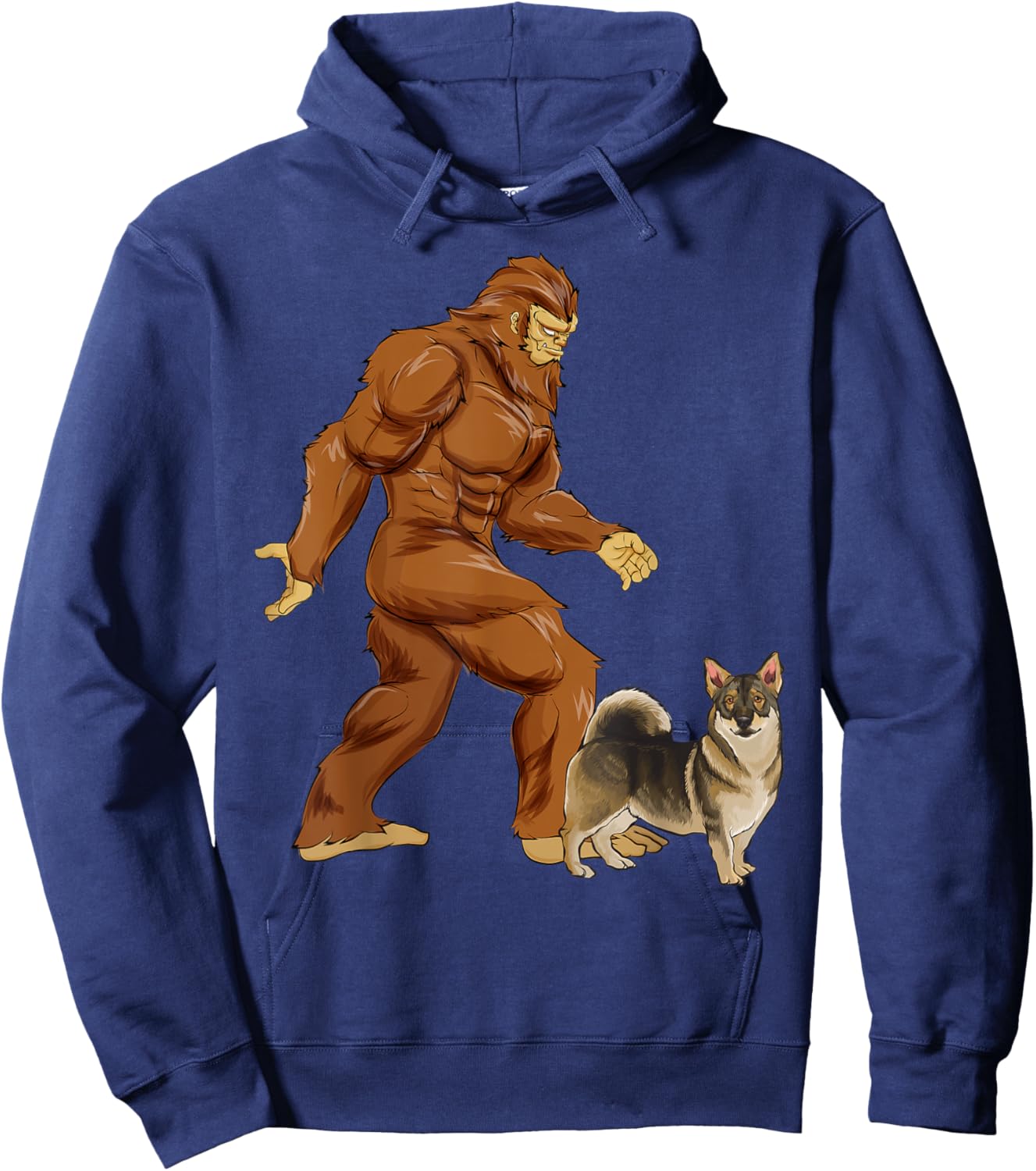 Funny Bigfoot Walking Swedish Vallhund Sasquatch Dog Men Women Kids Hoodie - Hoodie | Navy