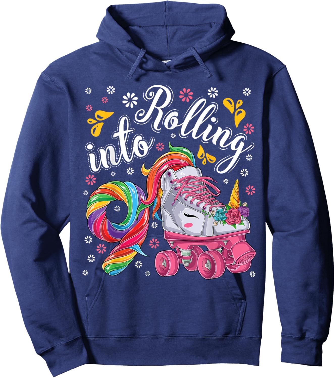 Roller Girl 9 year old Unicorn Rolling skate 9th birthday Hoodie - Hoodie | Navy