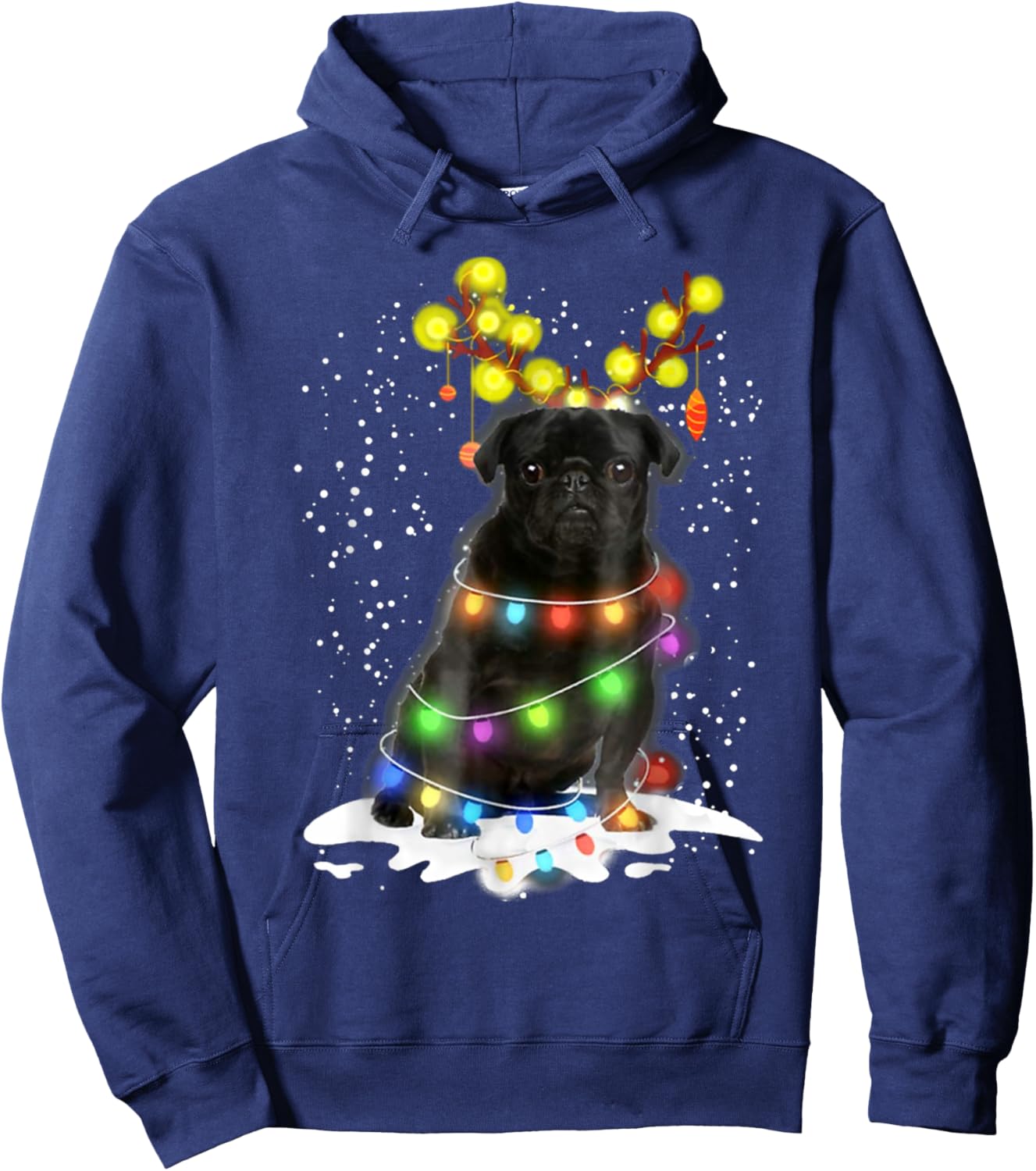 Black Pug Blinker - Nice Dog Christmas Pug Christmas Tree Women Hoodie - Hoodie | Navy
