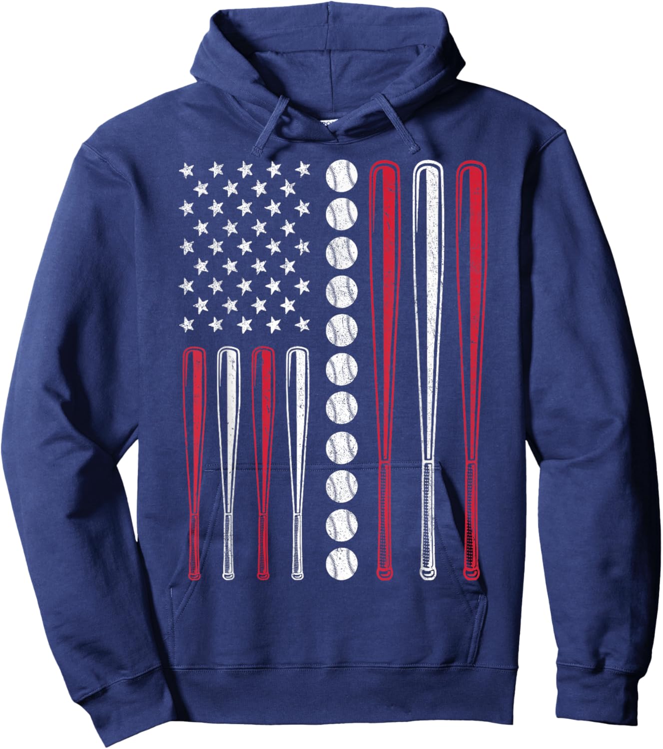 Patriotic Baseball 4th of July Men USA American Flag Boys Hoodie - Hoodie | Navy
