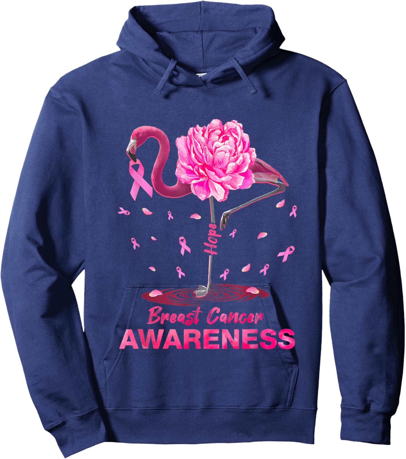 Pink Hope Flamingo Breast Cancer Awareness Hoodie - Hoodie | Navy
