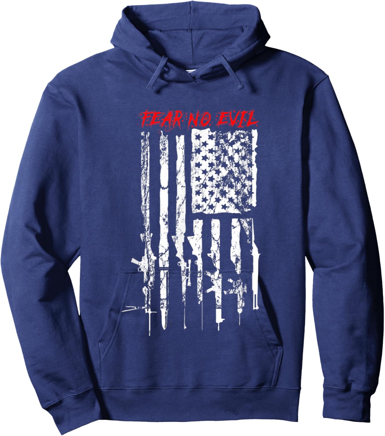 Patriotic American Flag Gun Fear No Evil Hoodie - Hoodie | Navy