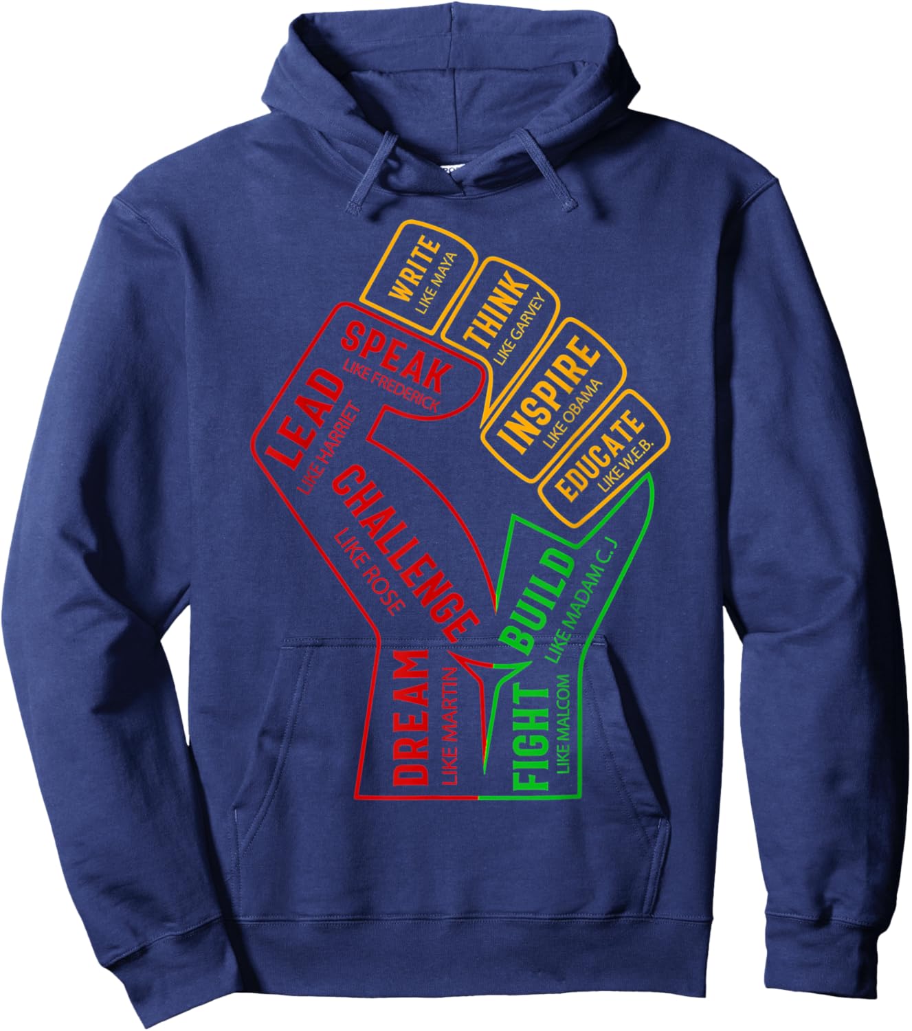 Inspiring Black Leaders Power Fist Hand Black History Month Hoodie - Hoodie | Navy