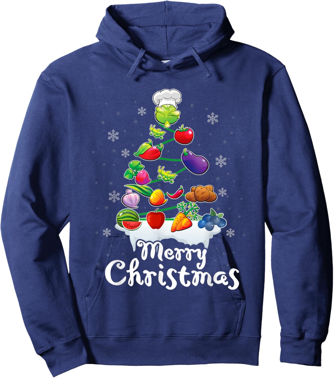 Vegetable Christmas Tree Funny Lunch Lady Pajama Xmas Hoodie - Hoodie | Navy