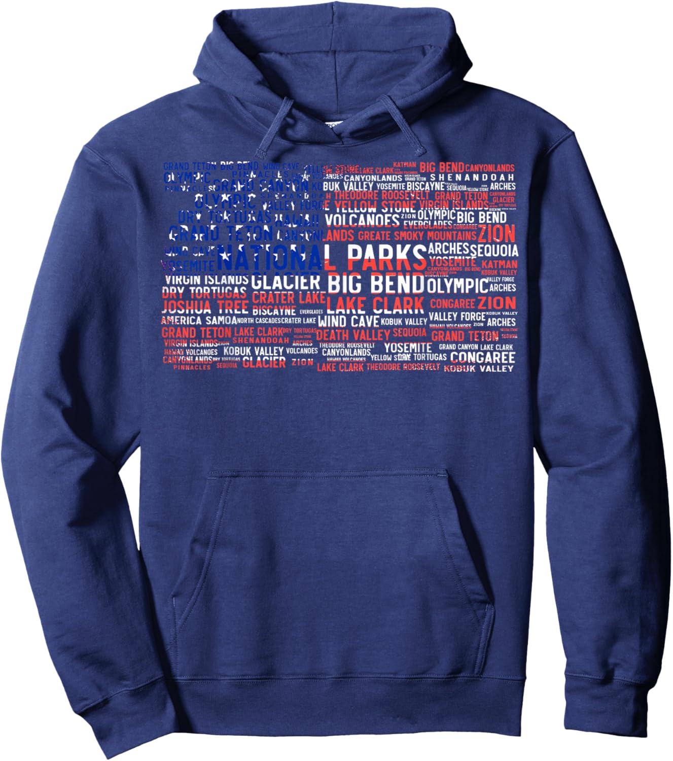 National Parks USA List Word Cloud US Flag Camping & Hiking Hoodie - Hoodie | Navy