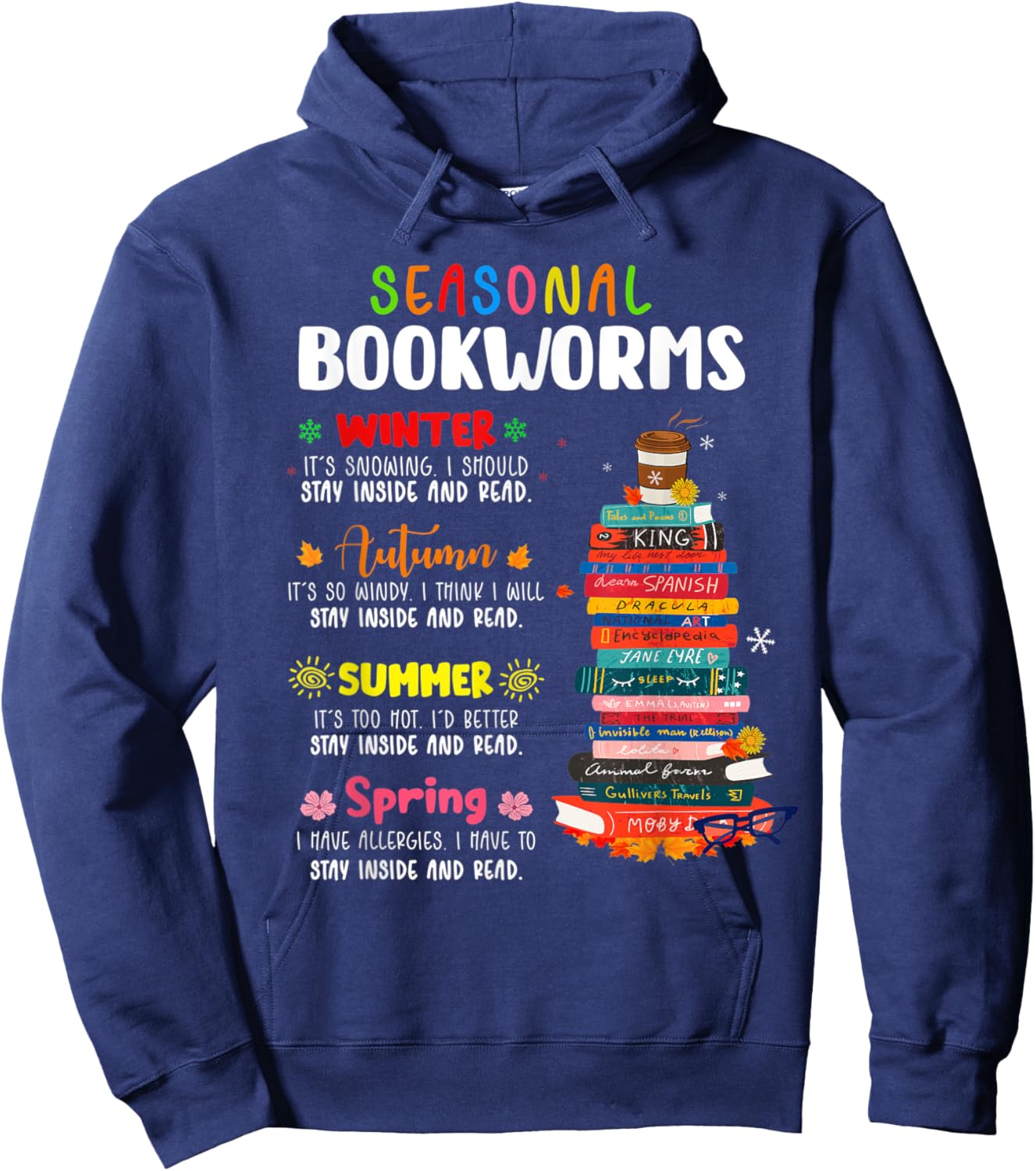 Seasonal Bookworm Read Book Lover Librarian Autumn Winter Hoodie - Hoodie | Navy
