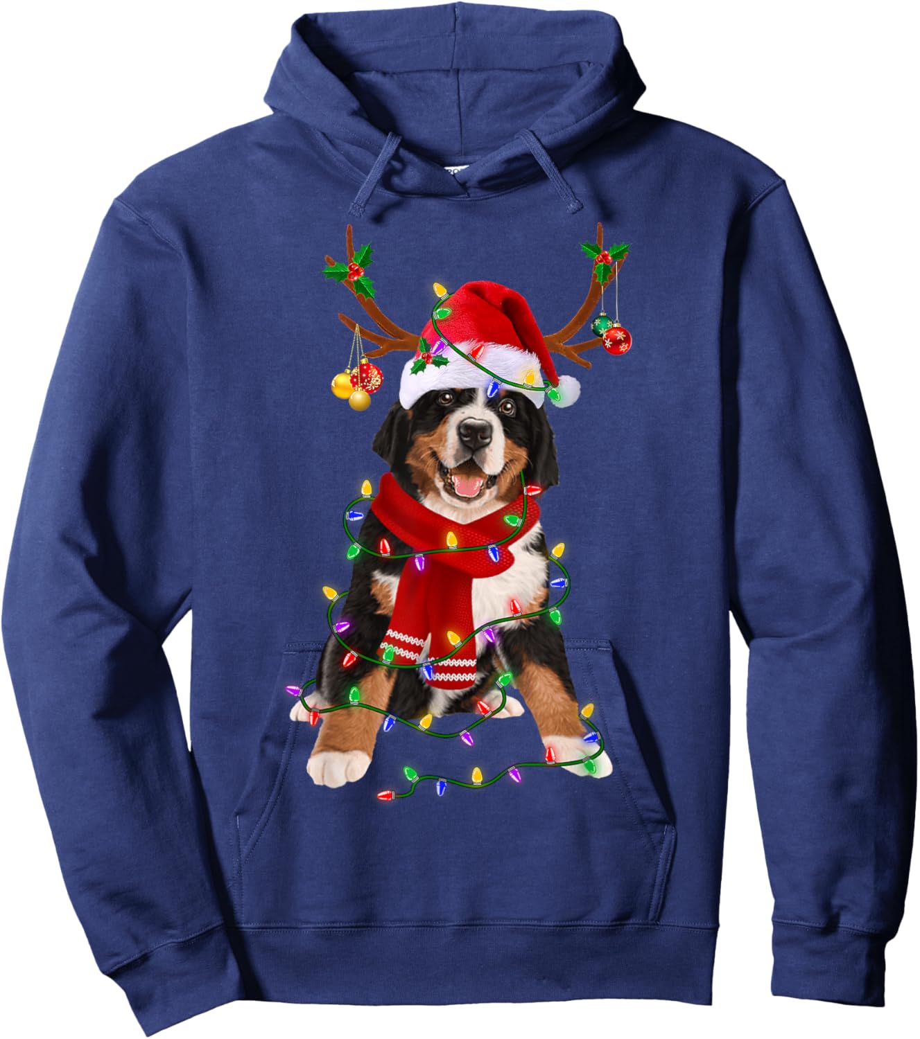 Bernese Mountain Christmas Lights Matching Family Dog Lover Men Women Kids Hoodie - Hoodie | Navy