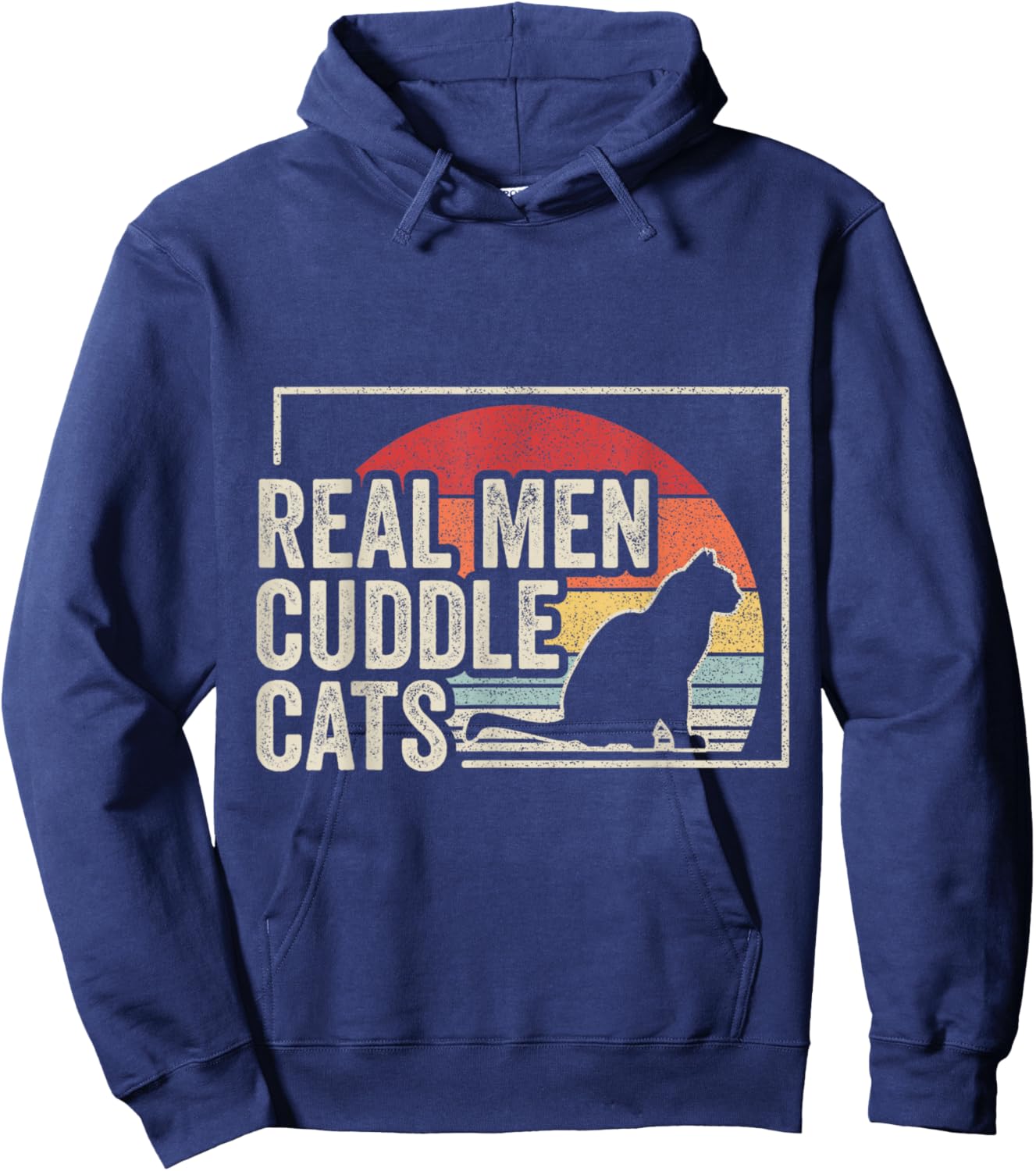 Retro Vintage Real Men Cuddle Cats Funny Cat Hoodie - Hoodie | Navy