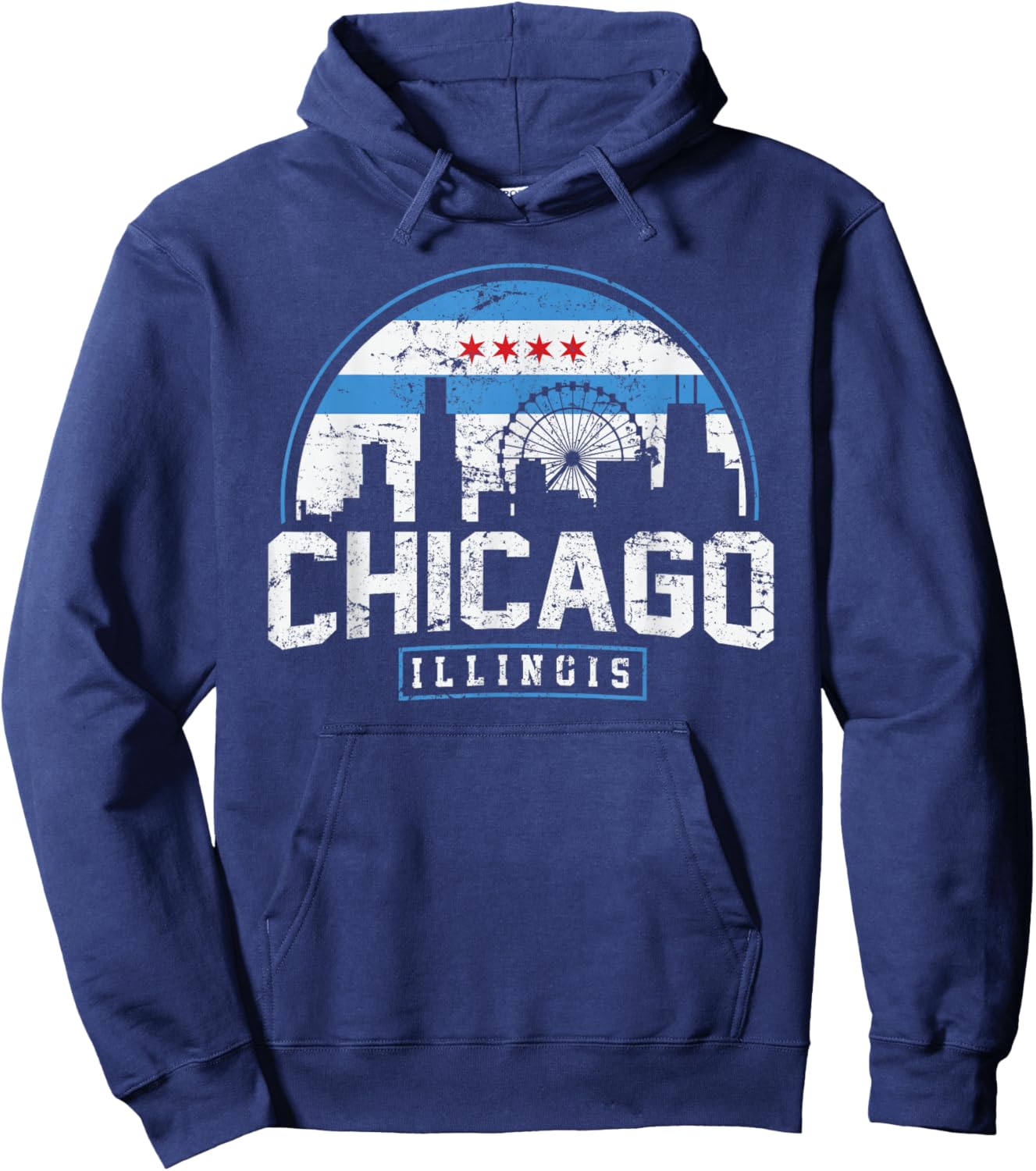 Chicago Illinois Flag Vintage Skyline Shirt Men Women Hoodie - Hoodie | Navy