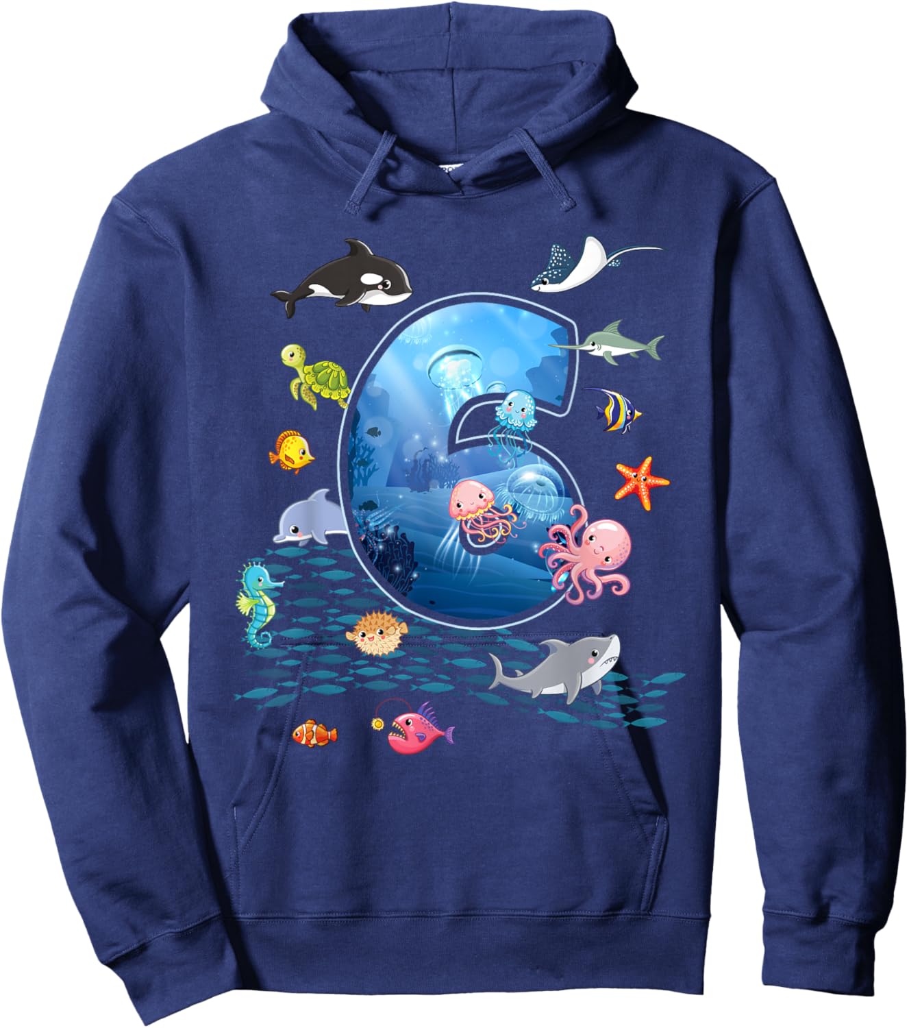 6th Birthday Aquarium Sea Aquatic Animals Lover Boys Girls Hoodie - Hoodie | Navy