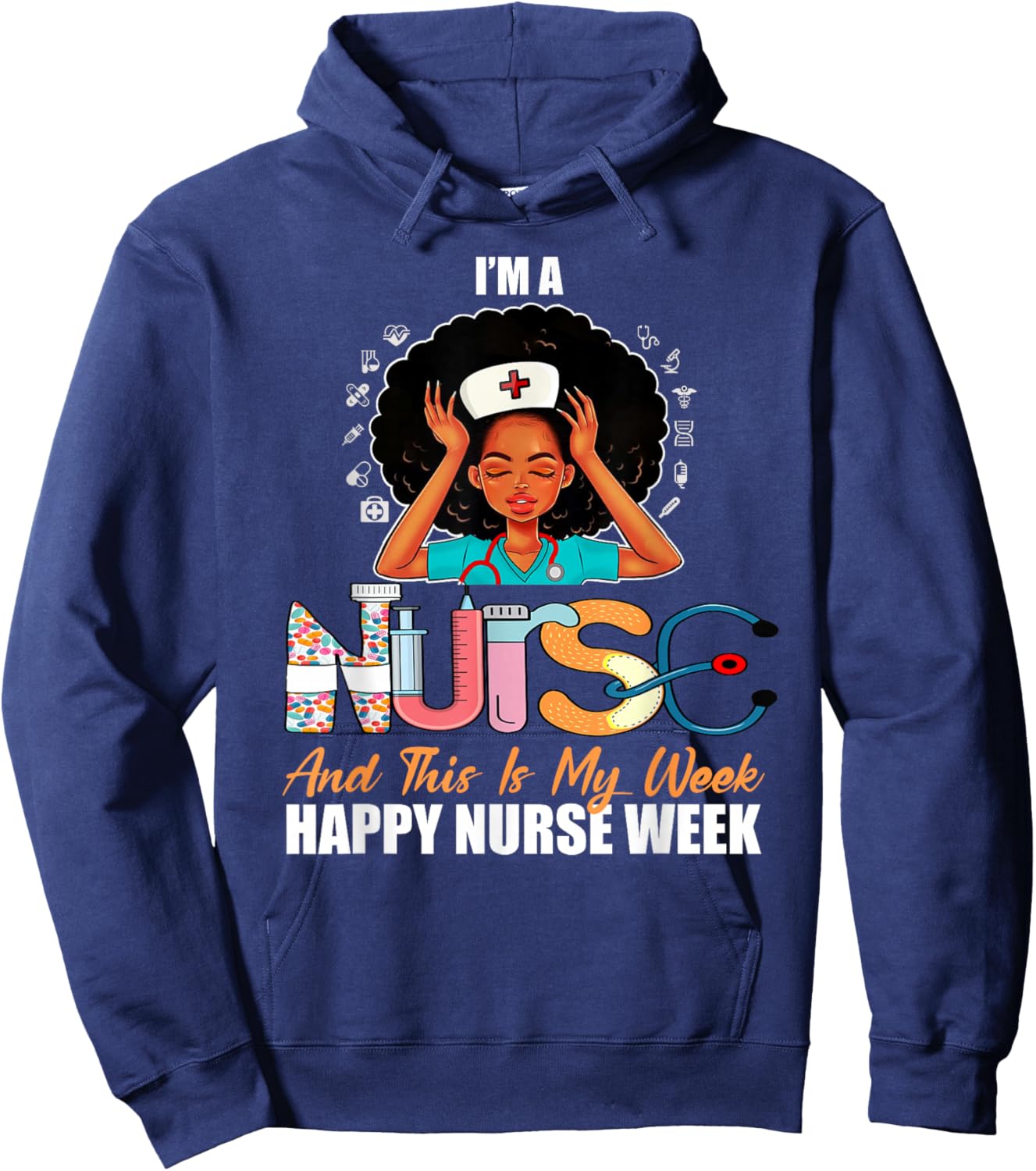 Black African American Girl Nurse Medical Worker Nurse Week Hoodie - Hoodie | Navy