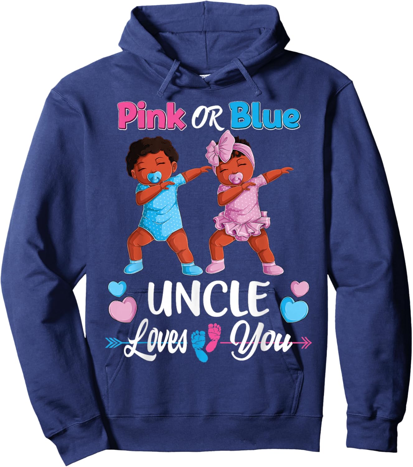 Pink Or Blue Uncle Loves You Black Baby Gender Reveal Party Small Hoodie - Hoodie | Navy