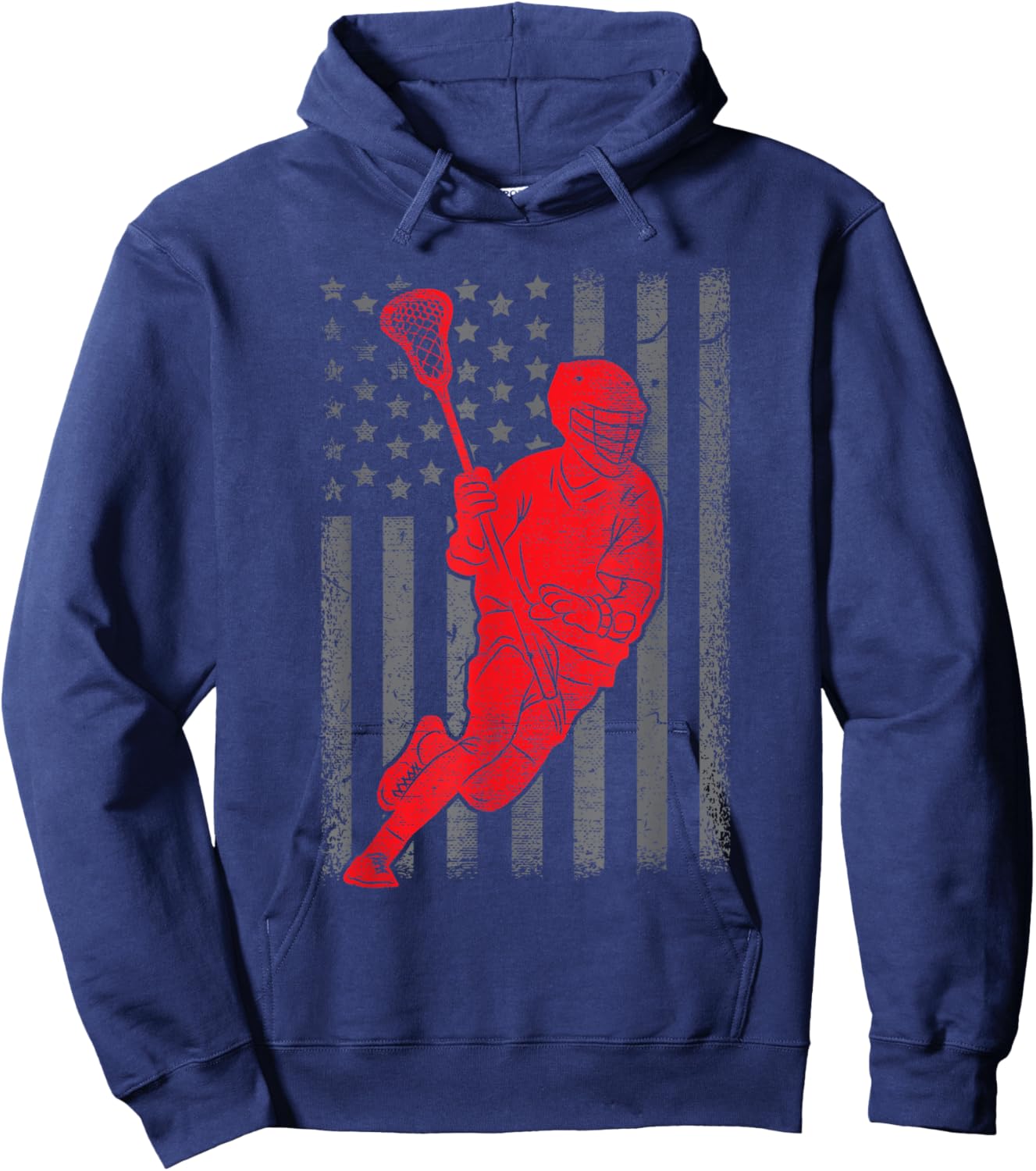 Funny Vintage American Flag Lacrosse USA Sport Gift Men Boys Hoodie - Hoodie | Navy