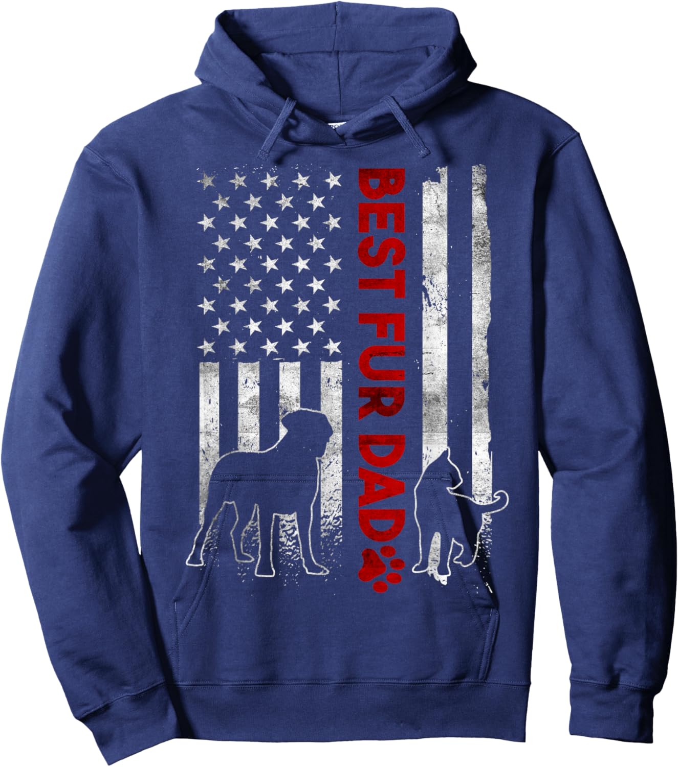 Retro Best Fur Dad Ever American Flag Hoodie - Hoodie | Navy