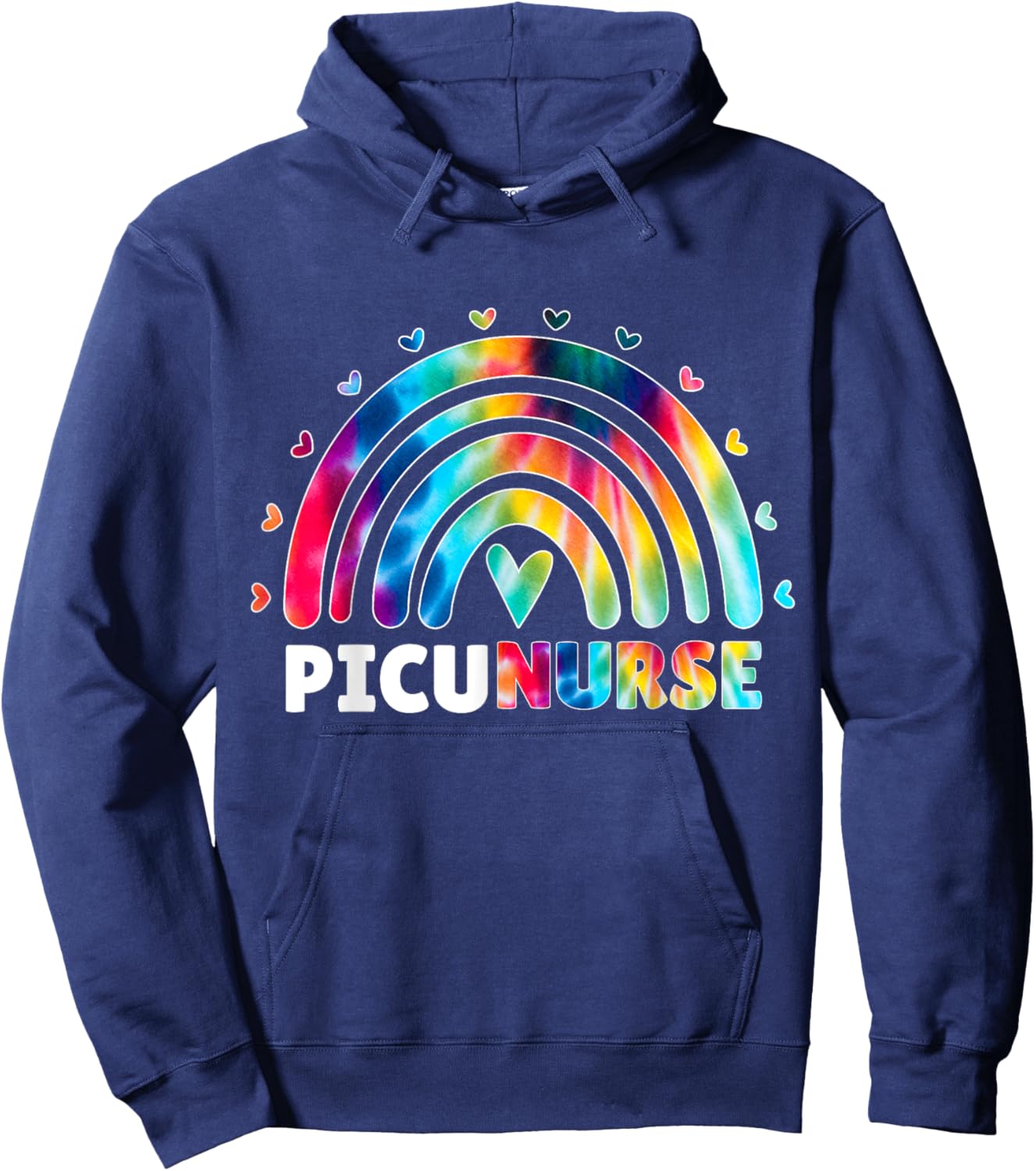 PICU Nurse Rainbow Tie Dye Fun Pediatric Intensive Care Unit Hoodie - Hoodie | Navy