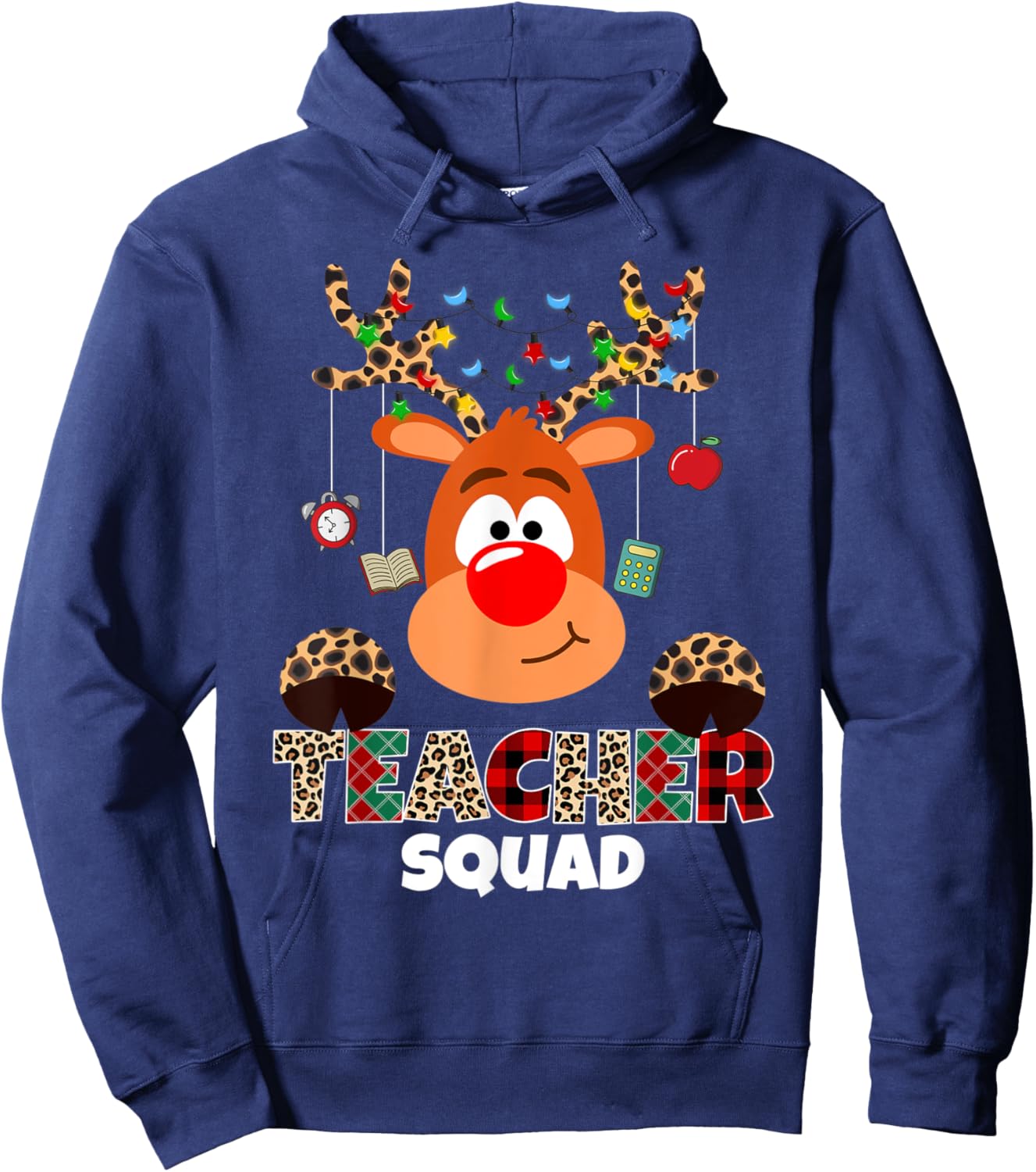 Teacher Squad Reindeer Funny Teacher Christmas Xmas Pajama Hoodie - Hoodie | Navy
