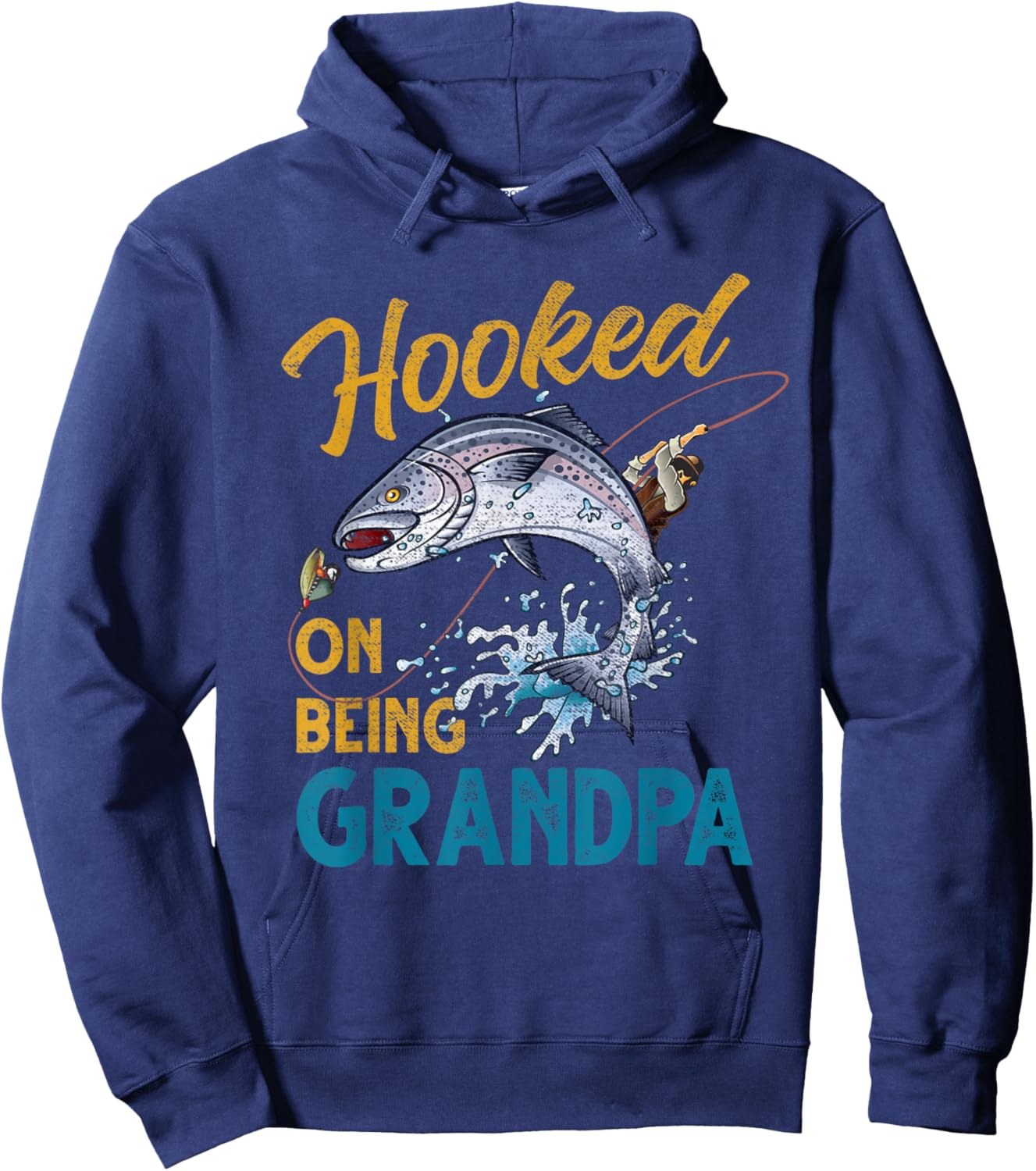Vintage Hooked On Being Grandpa Funny Fishing Fathers Day Hoodie - Hoodie | Navy