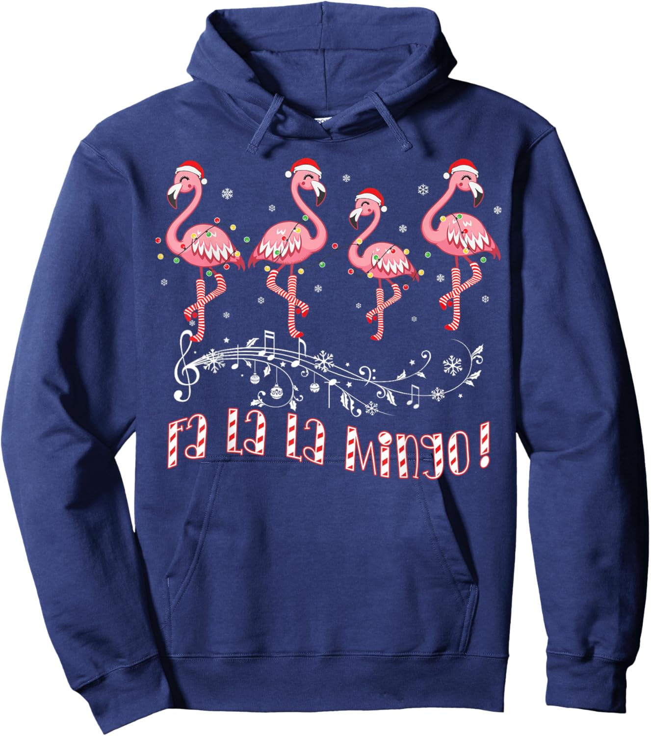 Candy Cane Flamingoes Fa La La MINGO Flamingo Christmas Hoodie - Hoodie | Navy