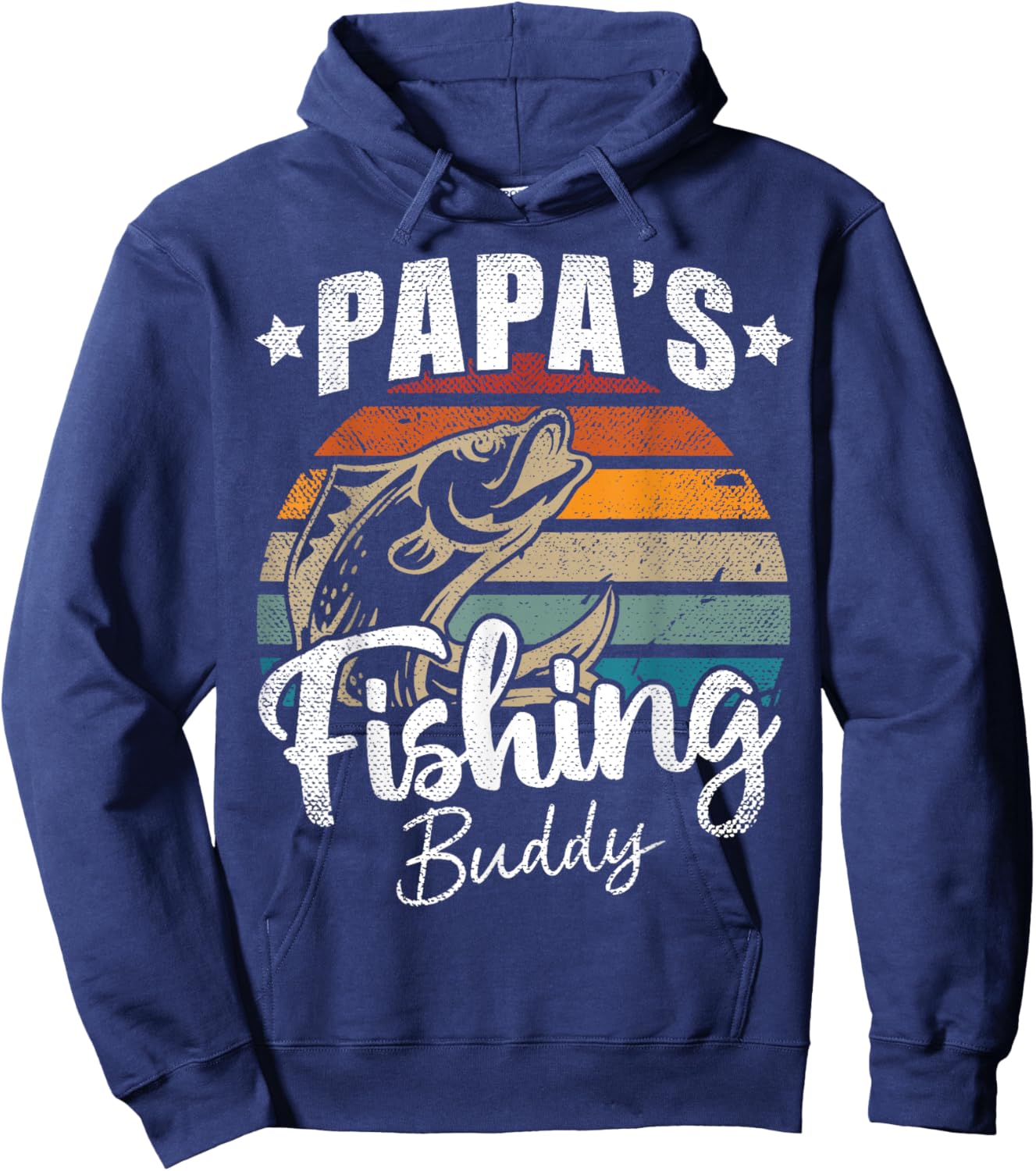 Vintage Papa's Fishing Buddy Kids Funny Retro Sunset fish Hoodie - Hoodie | Navy