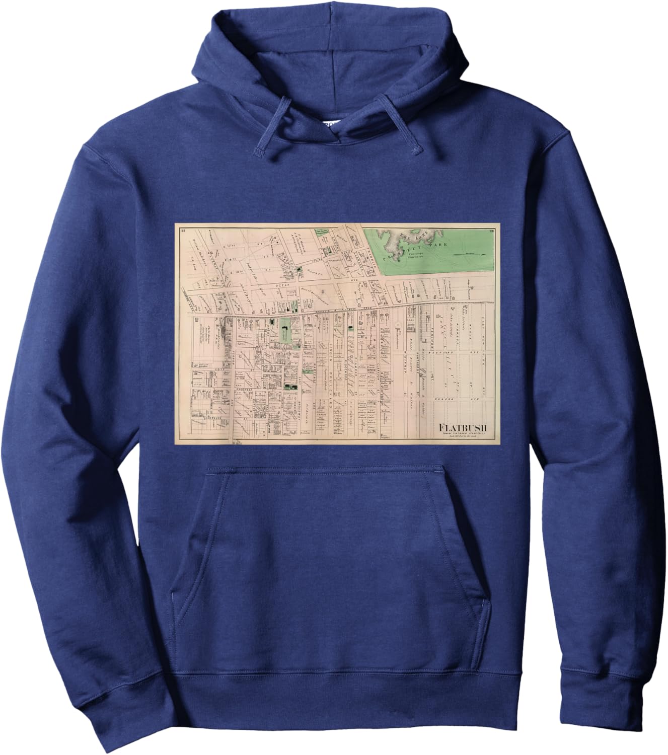 Vintage Flatbush NY Map (1873) Hoodie - Hoodie | Navy
