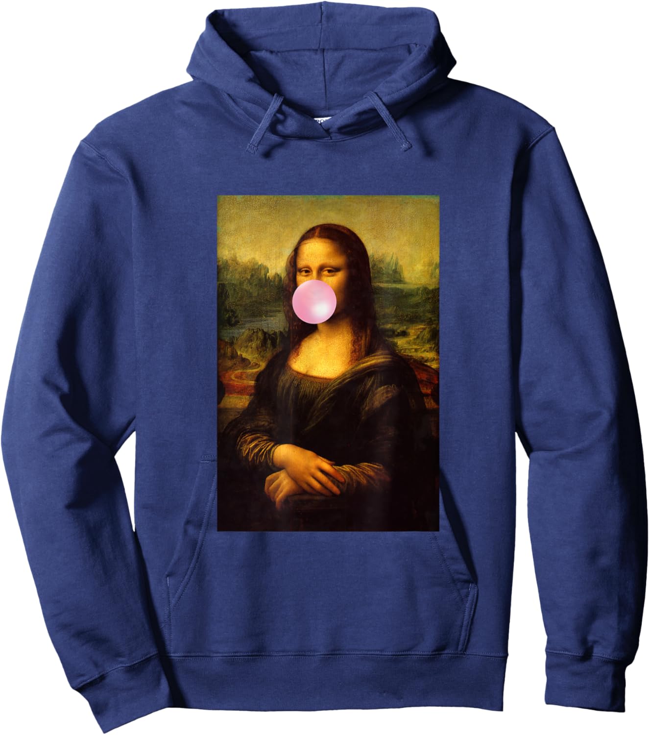 Enjoy Wear Sarcastic French Mona Lisa Chewing Bubble Gum Fun Hoodie - Hoodie | Navy