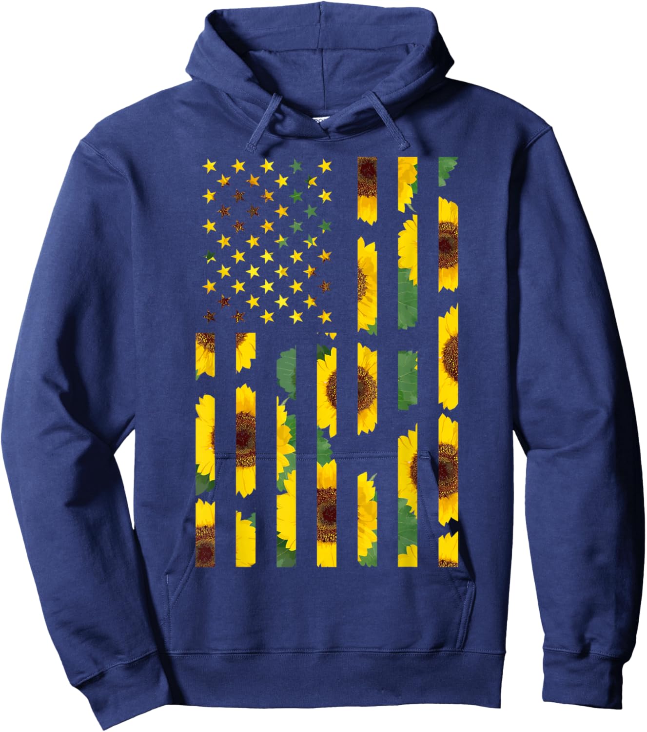 Sunflower Flag Super Cute Patriotic Yellow American Flag Hoodie - Hoodie | Navy