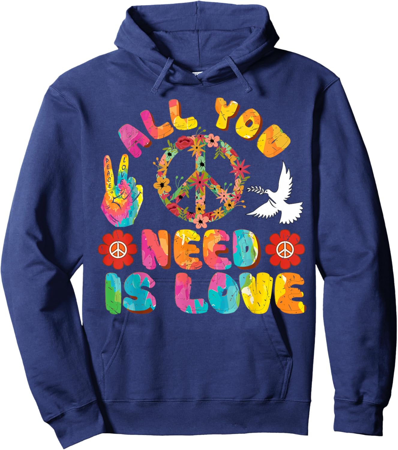Tye Dye Peace Sign 70s Tie Dye Hippie Peace Sign Hoodie - Hoodie | Navy