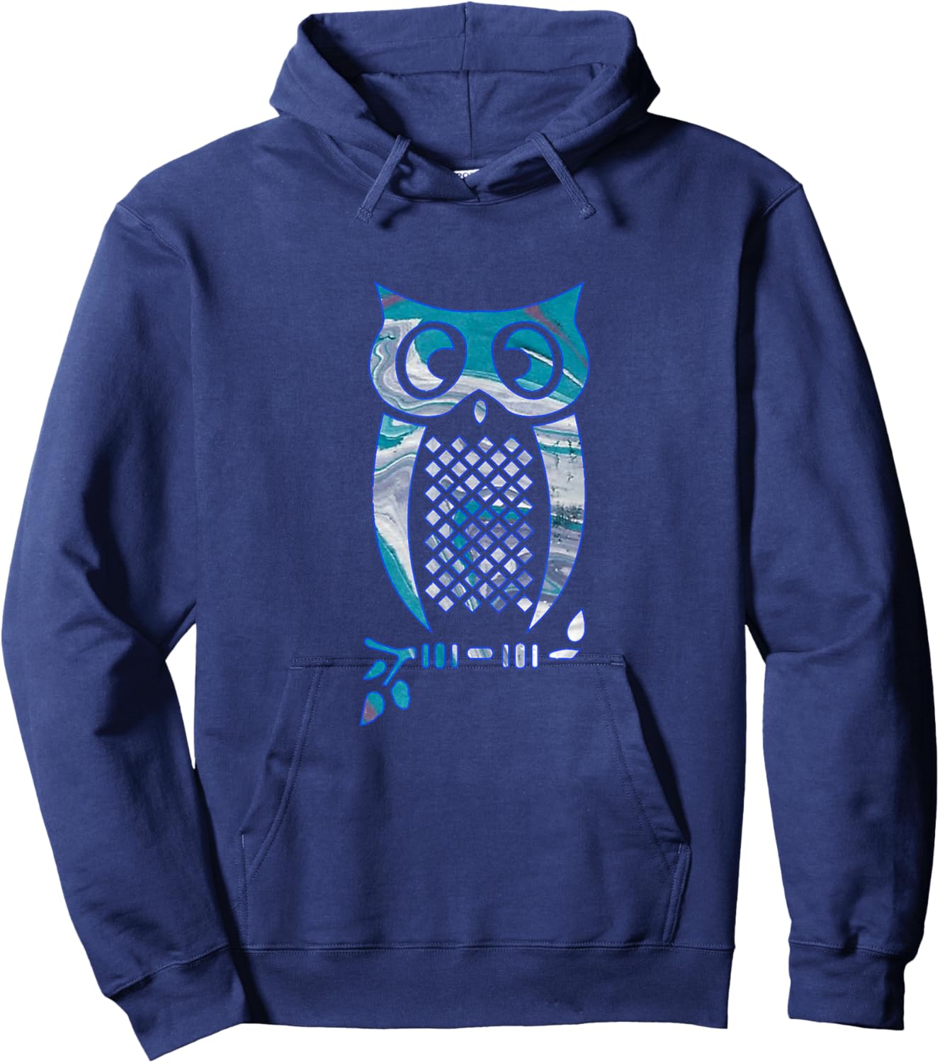 Turquoise, Lavender, Purple Swirl with Owl Design on Apparel Hoodie - Hoodie | Navy