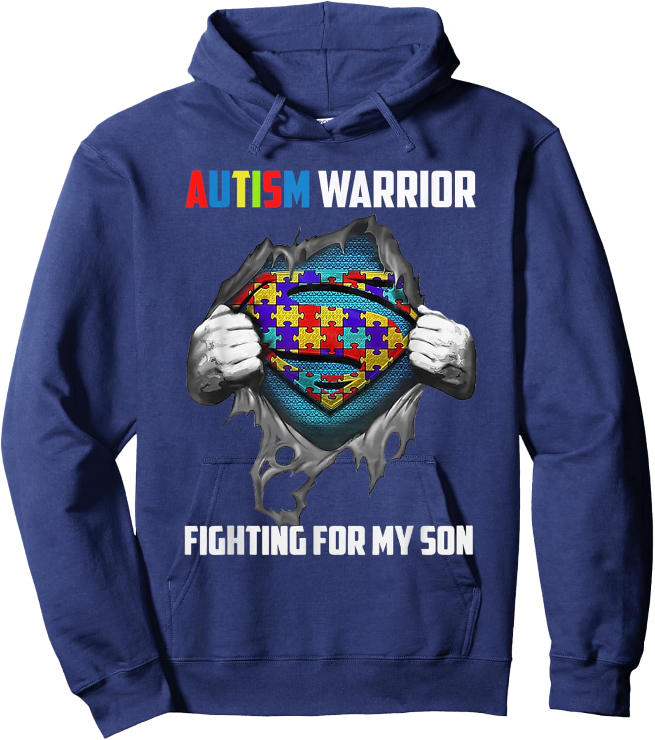 Autism Warrior Fighting for My Son Autism Mom Dad Parents Hoodie - Hoodie | Navy