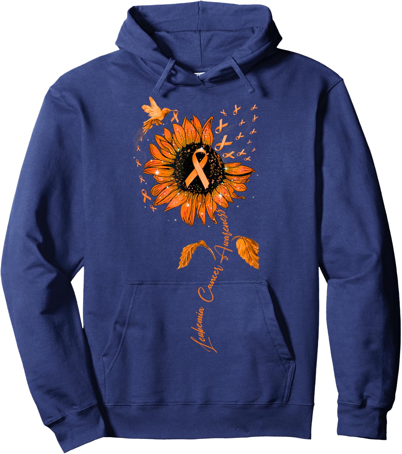 Leukemia Awareness Sunflower Orange Ribbon Hoodie - Hoodie | Navy