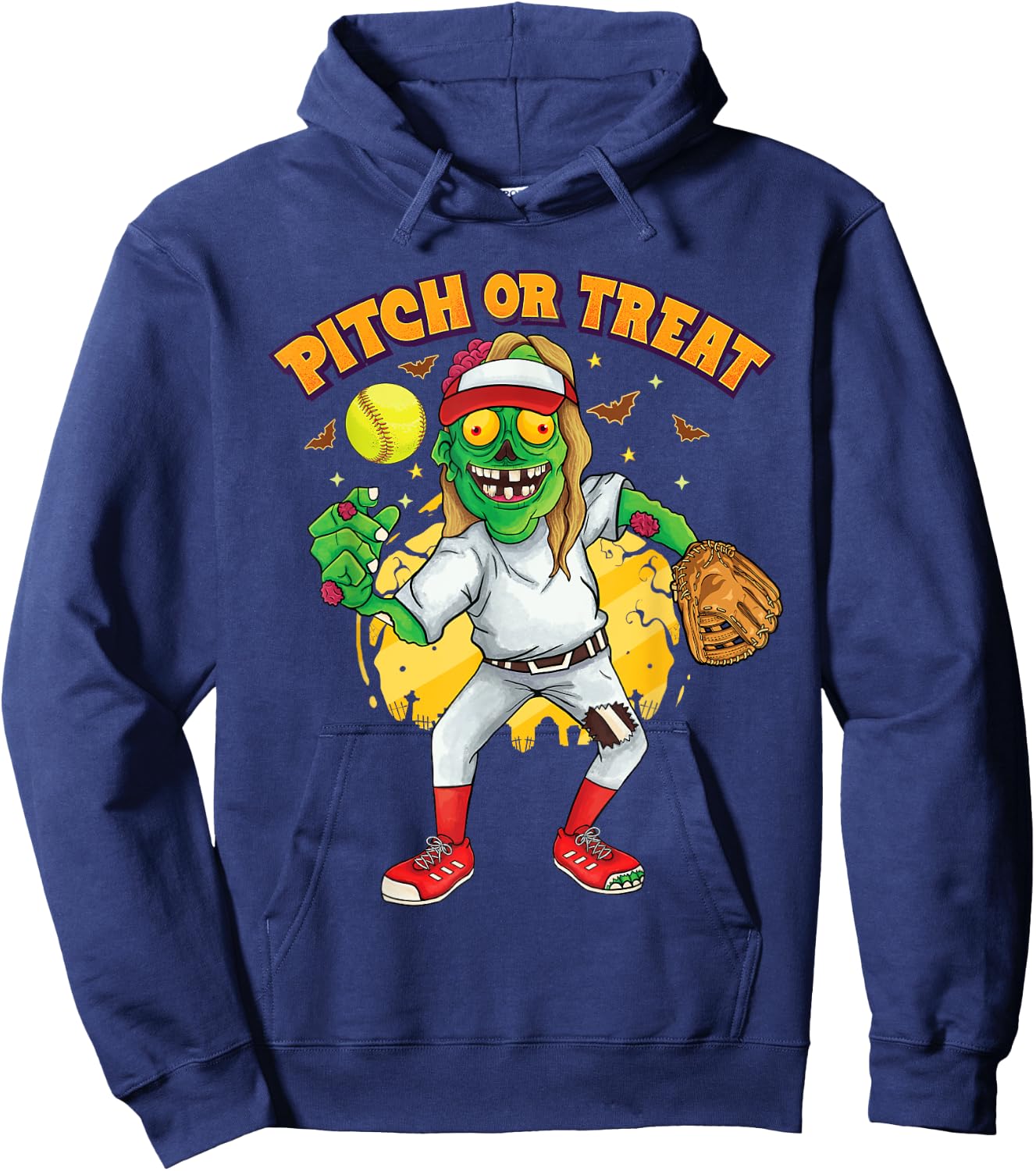 Zombie softball pitcher Girls Kids Teens Halloween Costume Hoodie - Hoodie | Navy