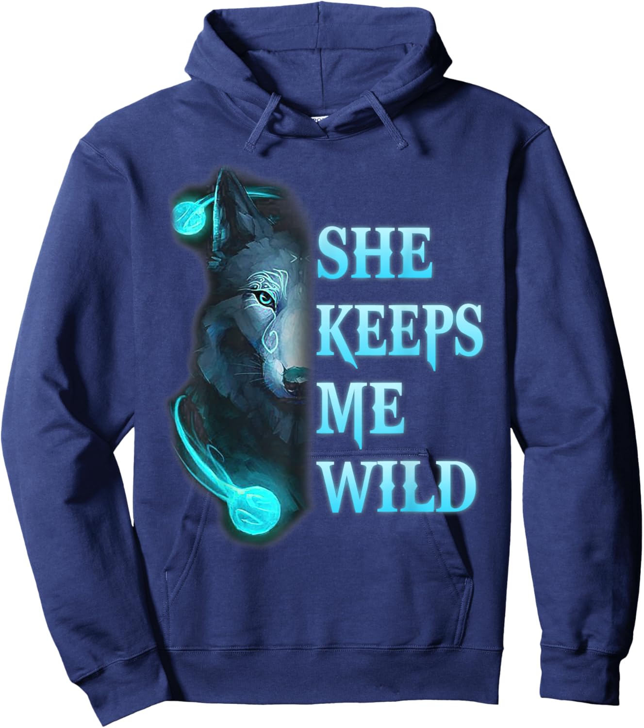 She Keeps me Wild - He keeps me safe Couple Wolves Hoodie - Hoodie | Navy