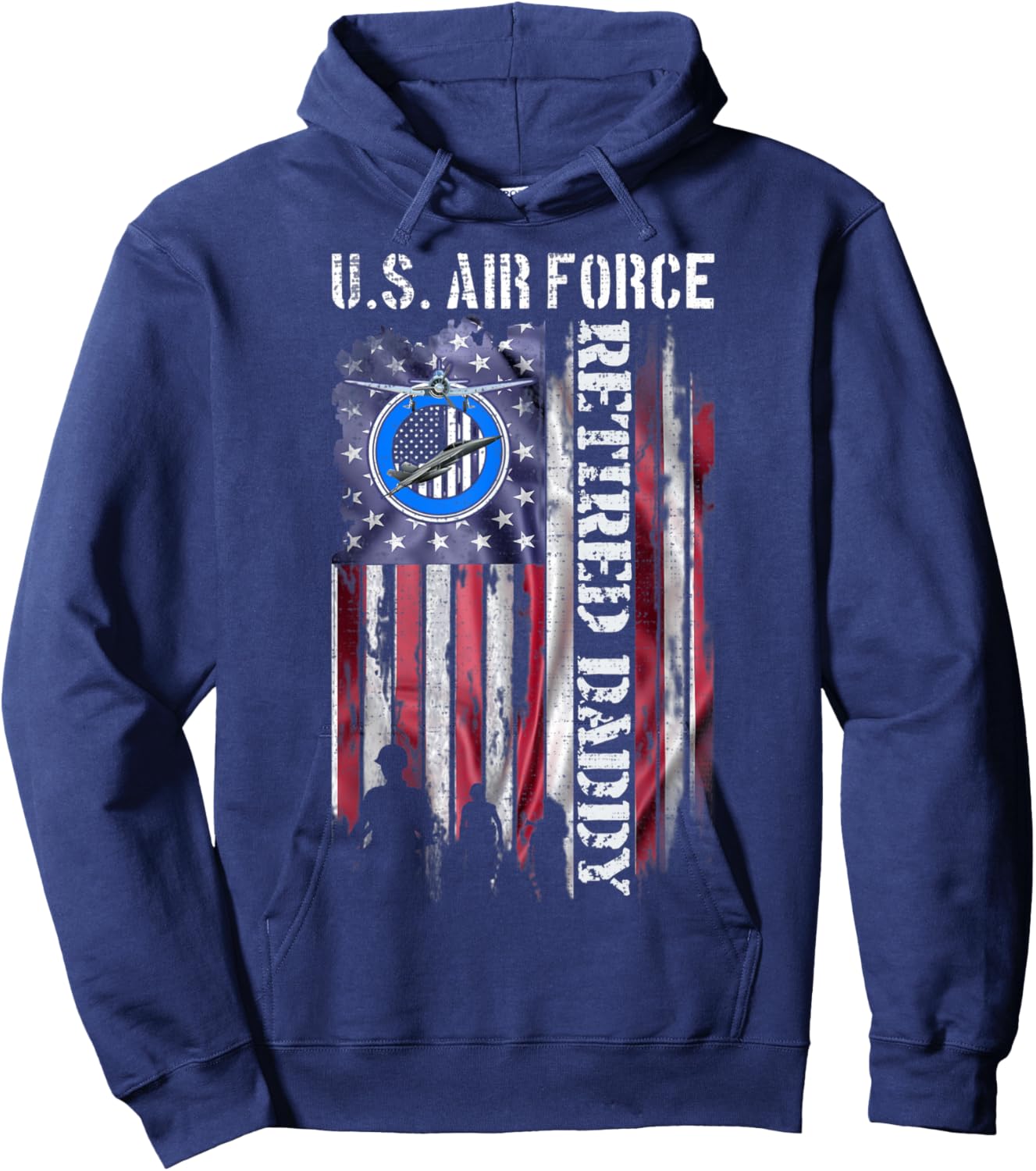 Vintage USA American Flag US Air Force Proud Retired Daddy Men Hoodie - Hoodie | Navy
